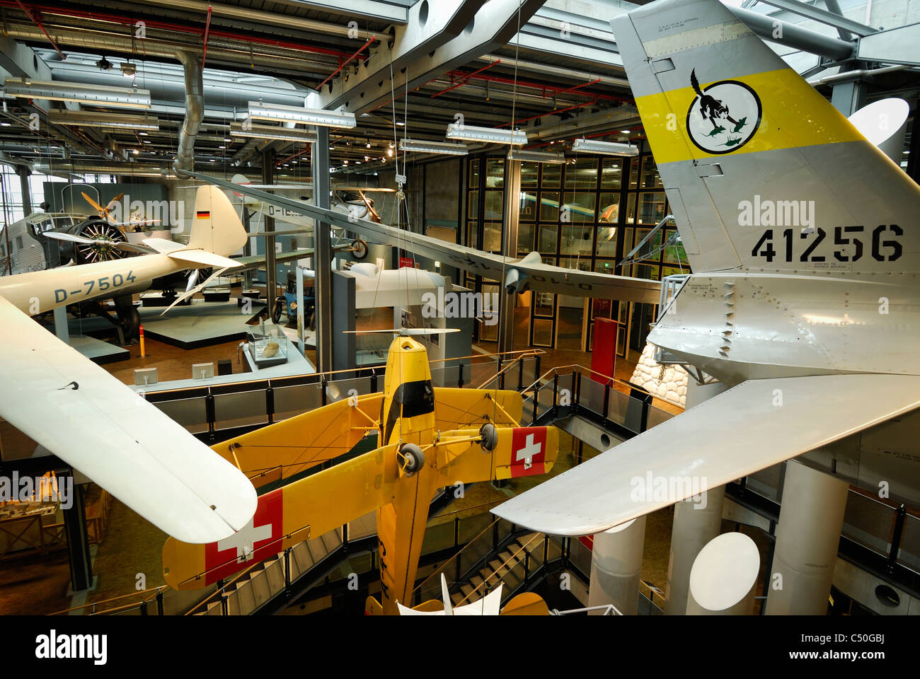 Berlin. Germany. The aviation hall in the Deutsches Technikmuseum / German Museum of Technology. Stock Photo
