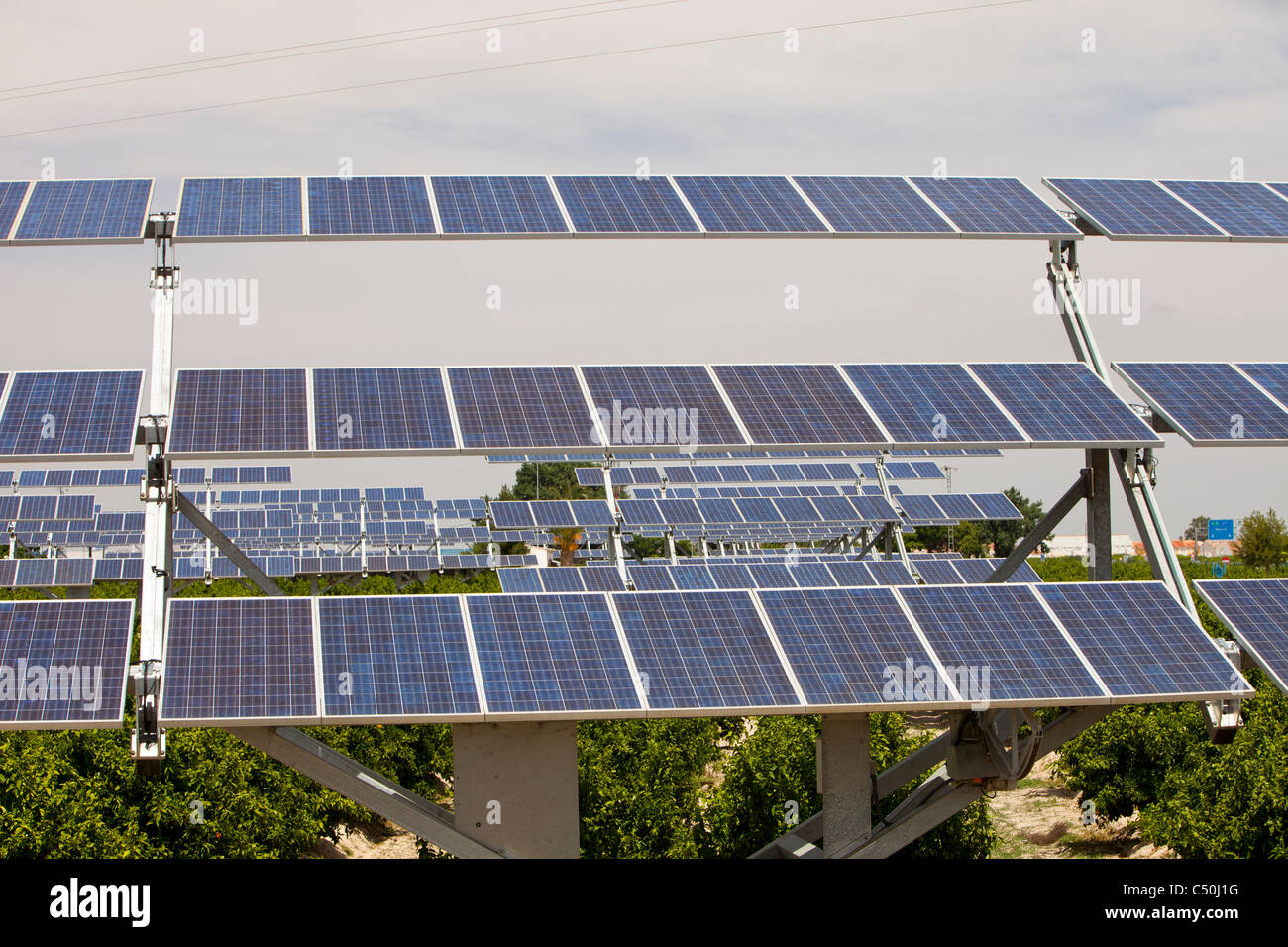 A photo voltaic solar power station near Mercia, Spain, amongst an ...