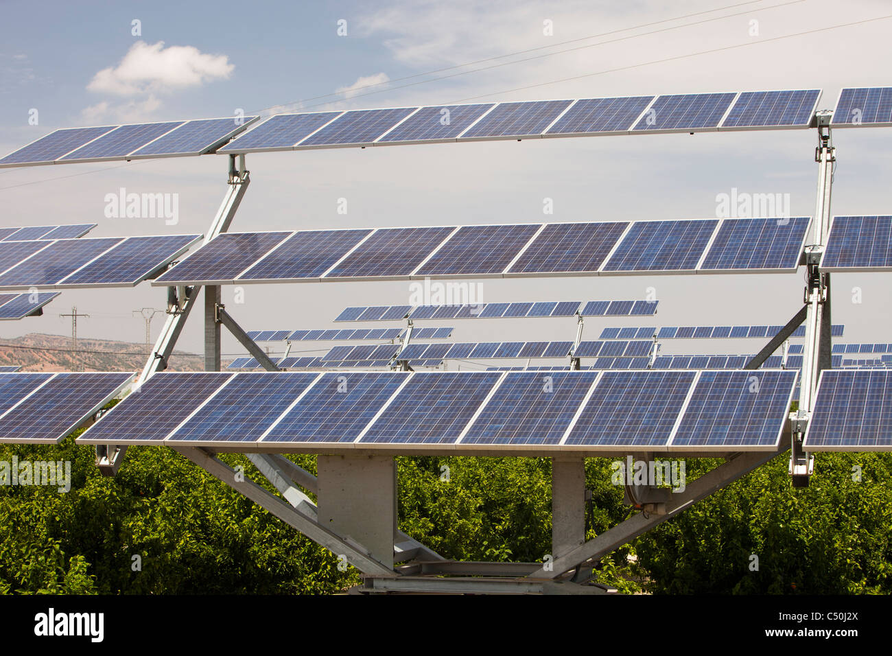 A photo voltaic solar power station near Mercia, Spain, amongst an ...