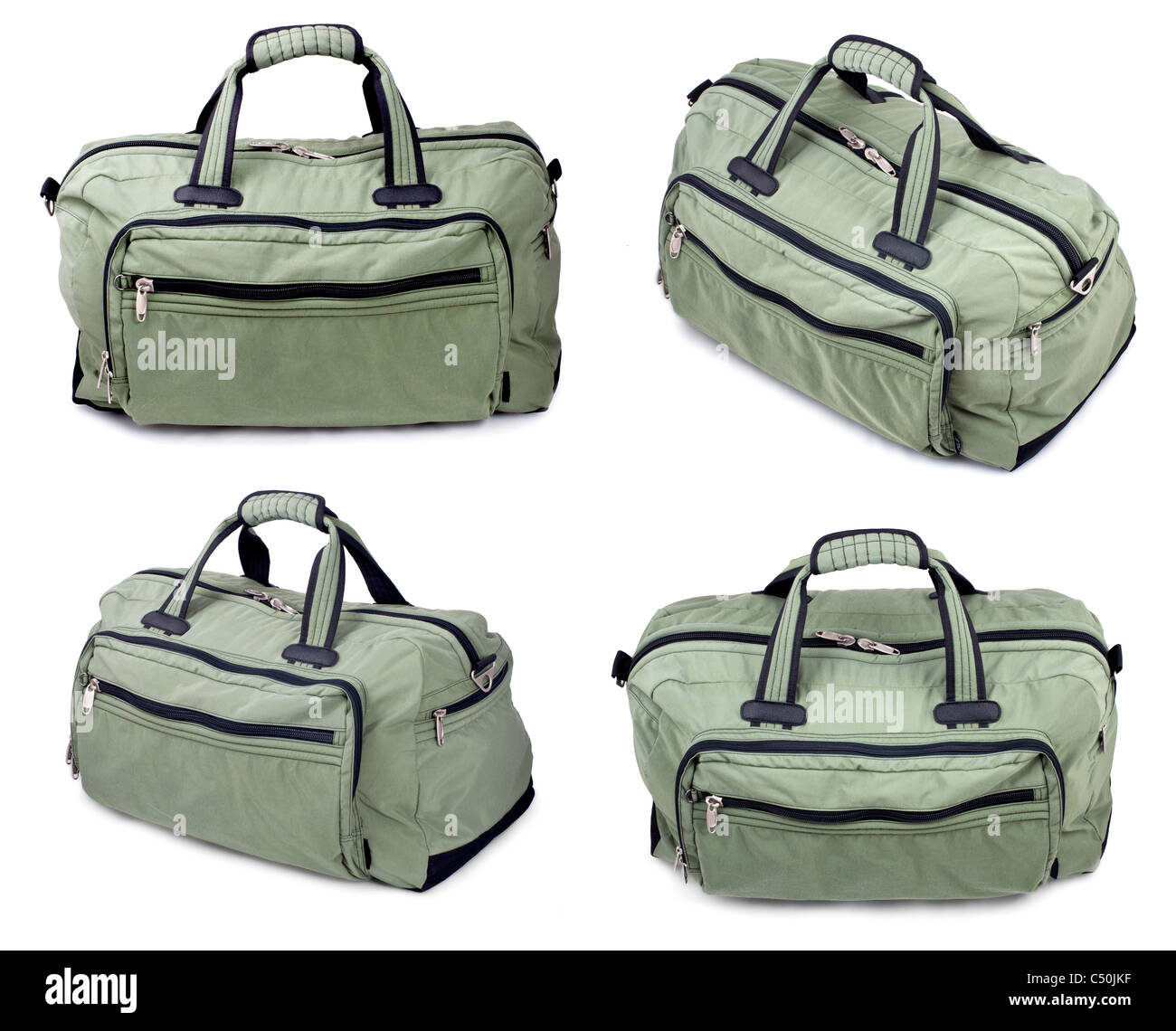 Collage. Green bag isolated over white background Stock Photo Alamy