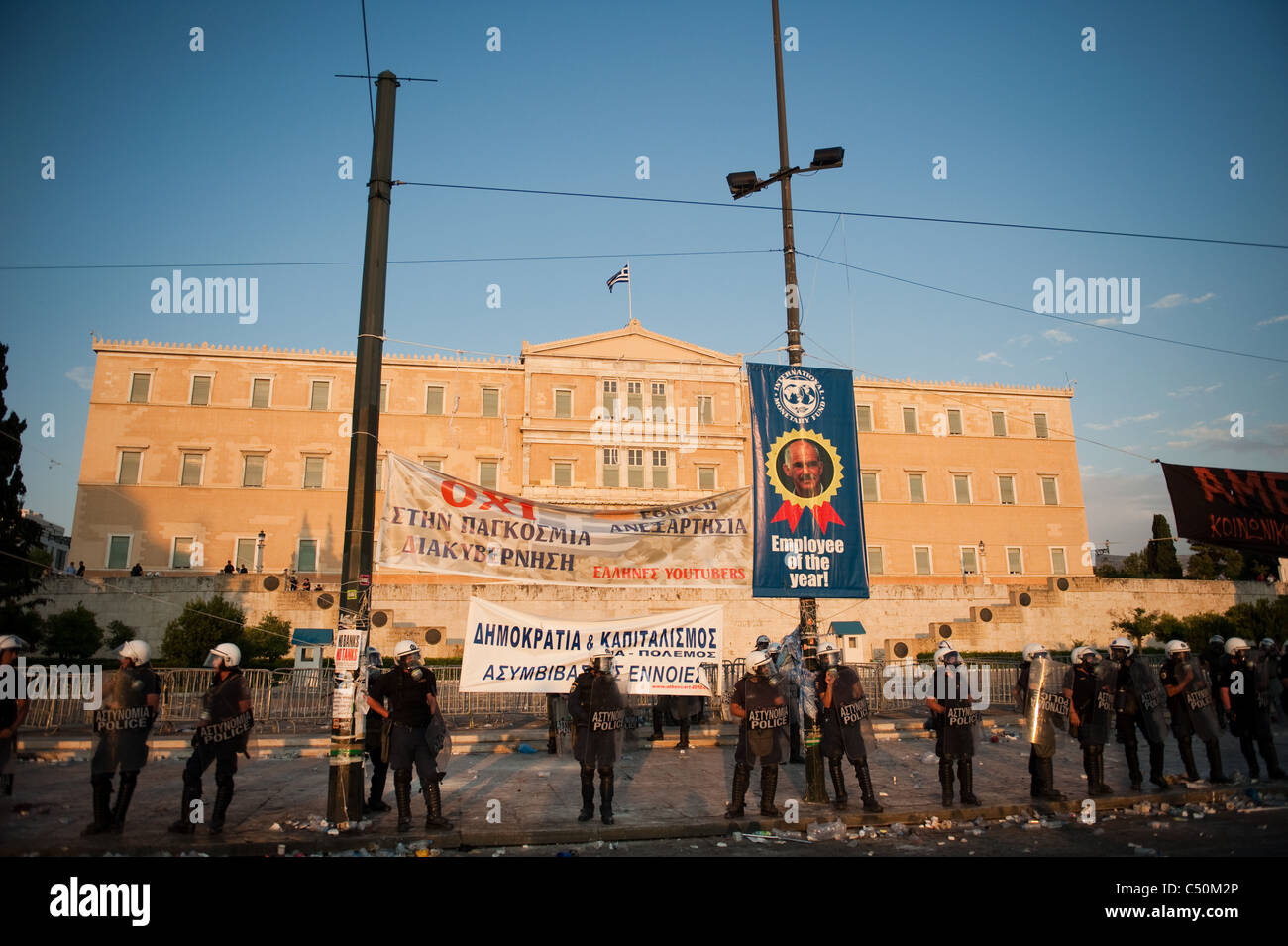 Riot police in front of the parliament inSyntagma (Constitution) square ...