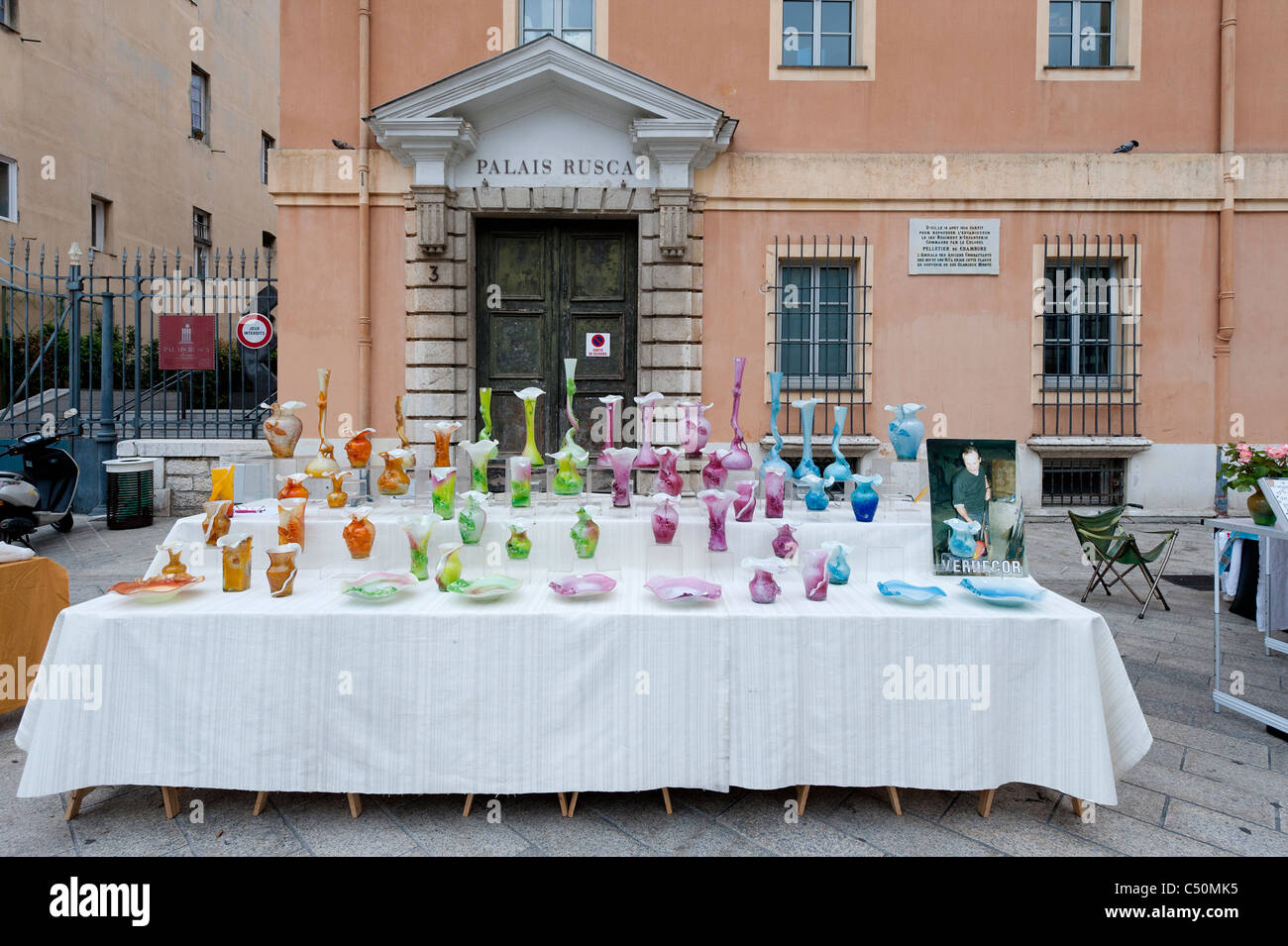 Market stall in Place du Palais-de-Justice, Nice, France Stock Photo