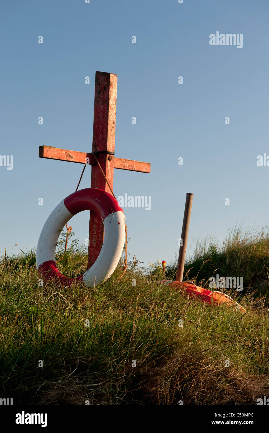 Live saving equipment on dunes above Beadnell Beach Stock Photo