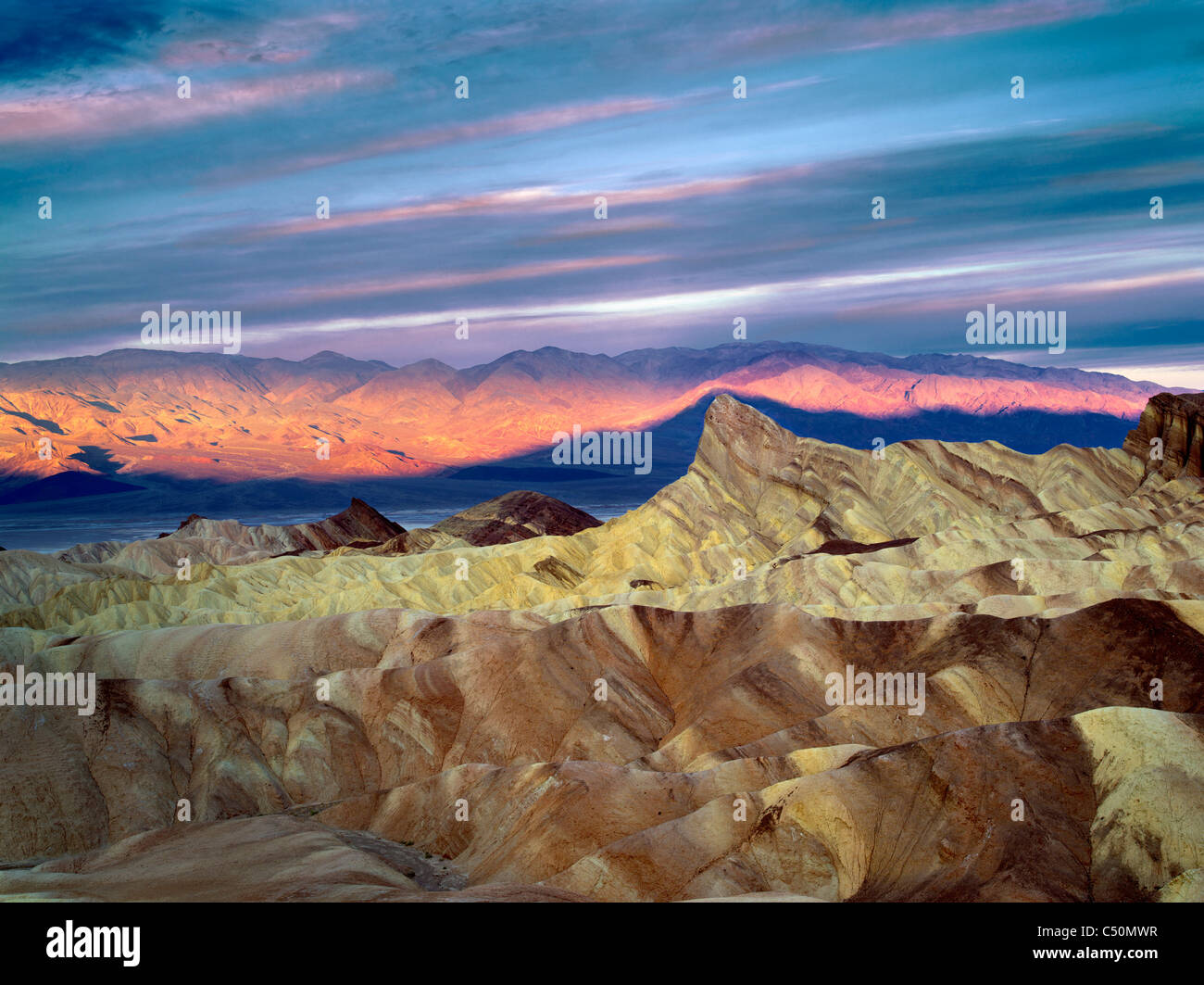 Manly Peak from Zabriskie Point sunrise. Death Valley National Park, California Stock Photo