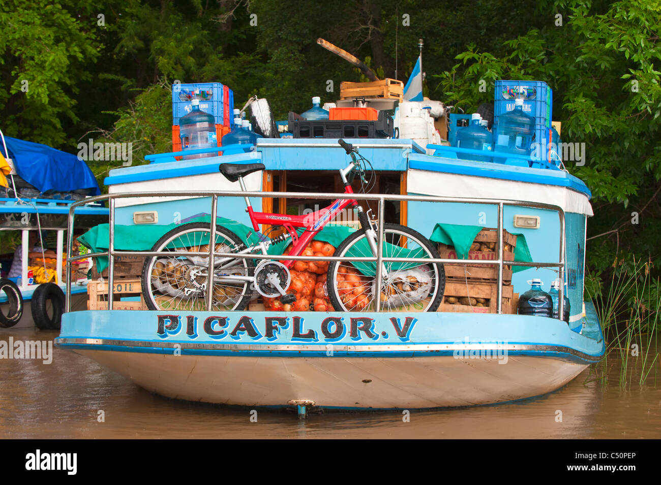 Floating Grocery boat, Parana delta, Tigre, Buenos Aires, Argentina Stock Photo