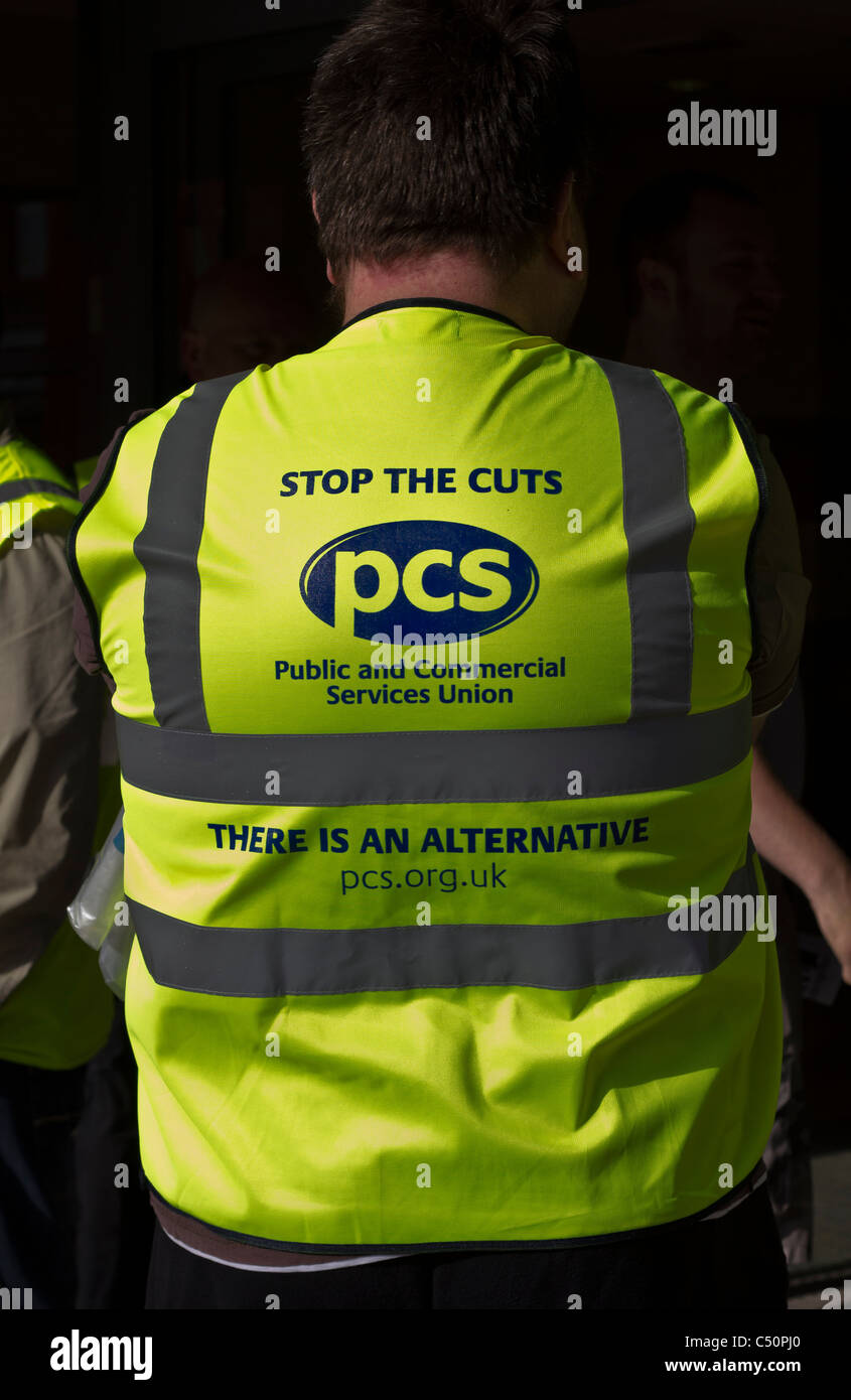 A member of the PCS on a picket line in Bootle, Liverpool, England Stock Photo