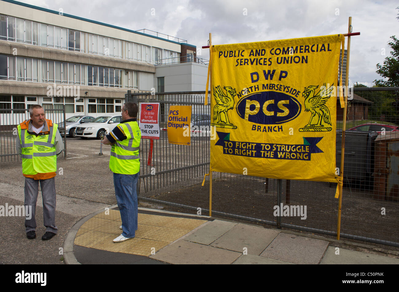 A picket line outside the offices of the Department for Work and Pensions, Bootle, Liverpool, England Stock Photo