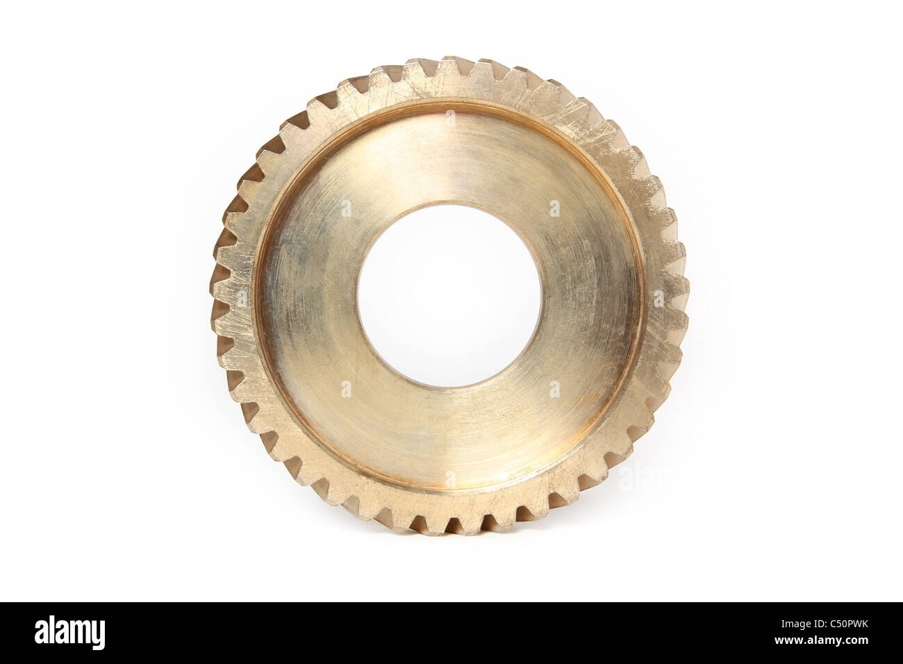 One bronze gear on a white background Stock Photo