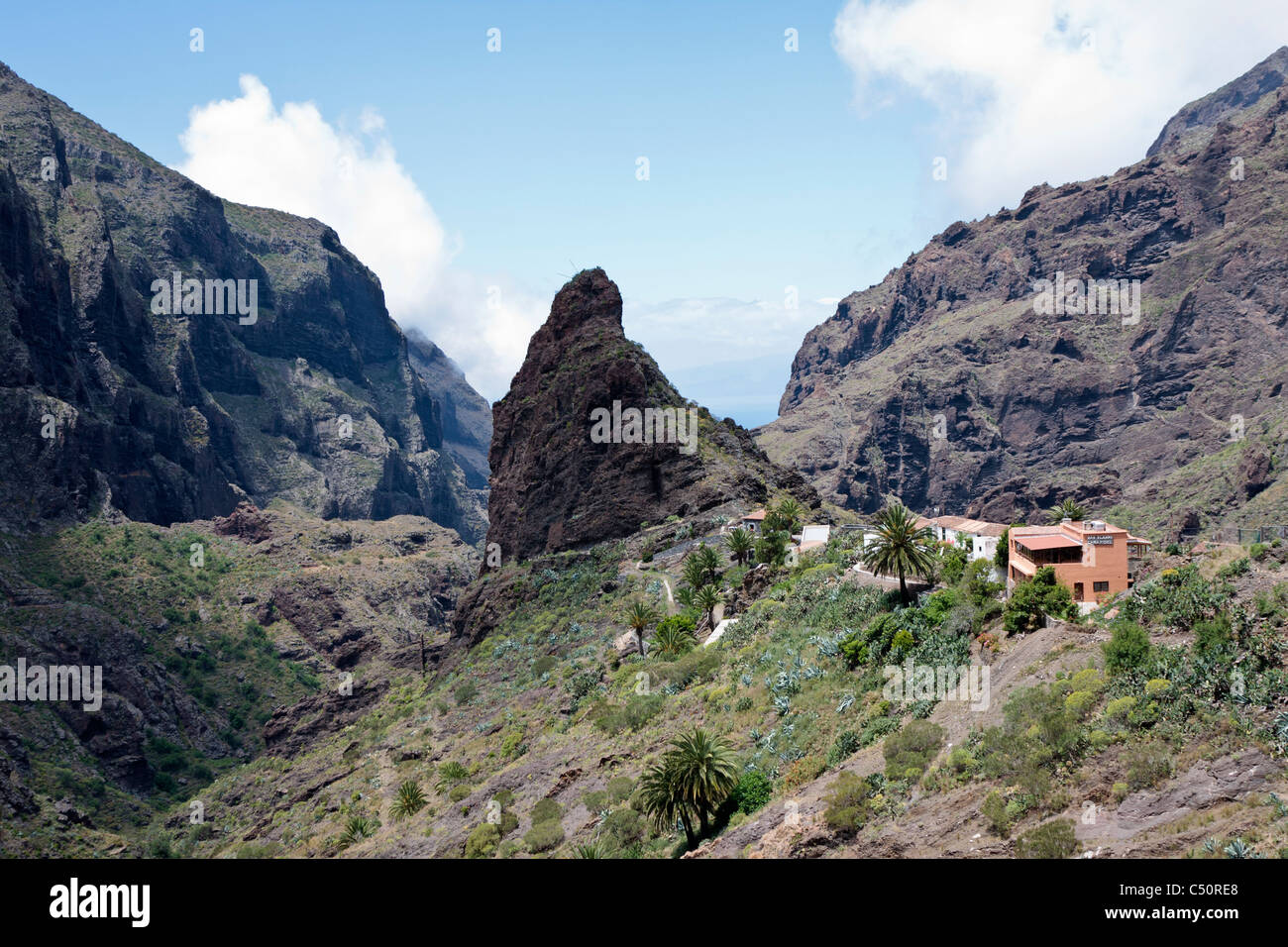 Looking into the barranco of Masca on Tenerife Canary Islands Spain Stock Photo