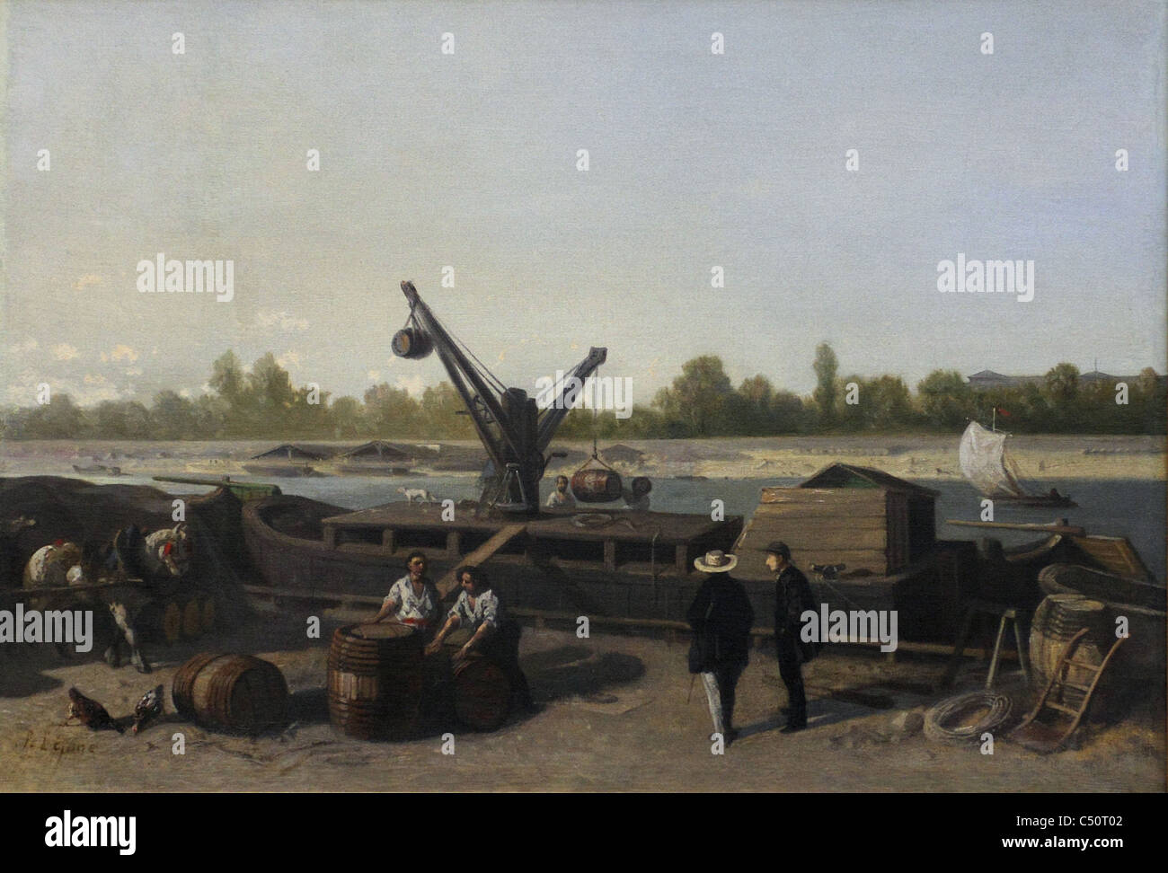 Stanislas Lépine  Chaland à quai - Barge dock  1835  Orsay Museum - Paris Stock Photo