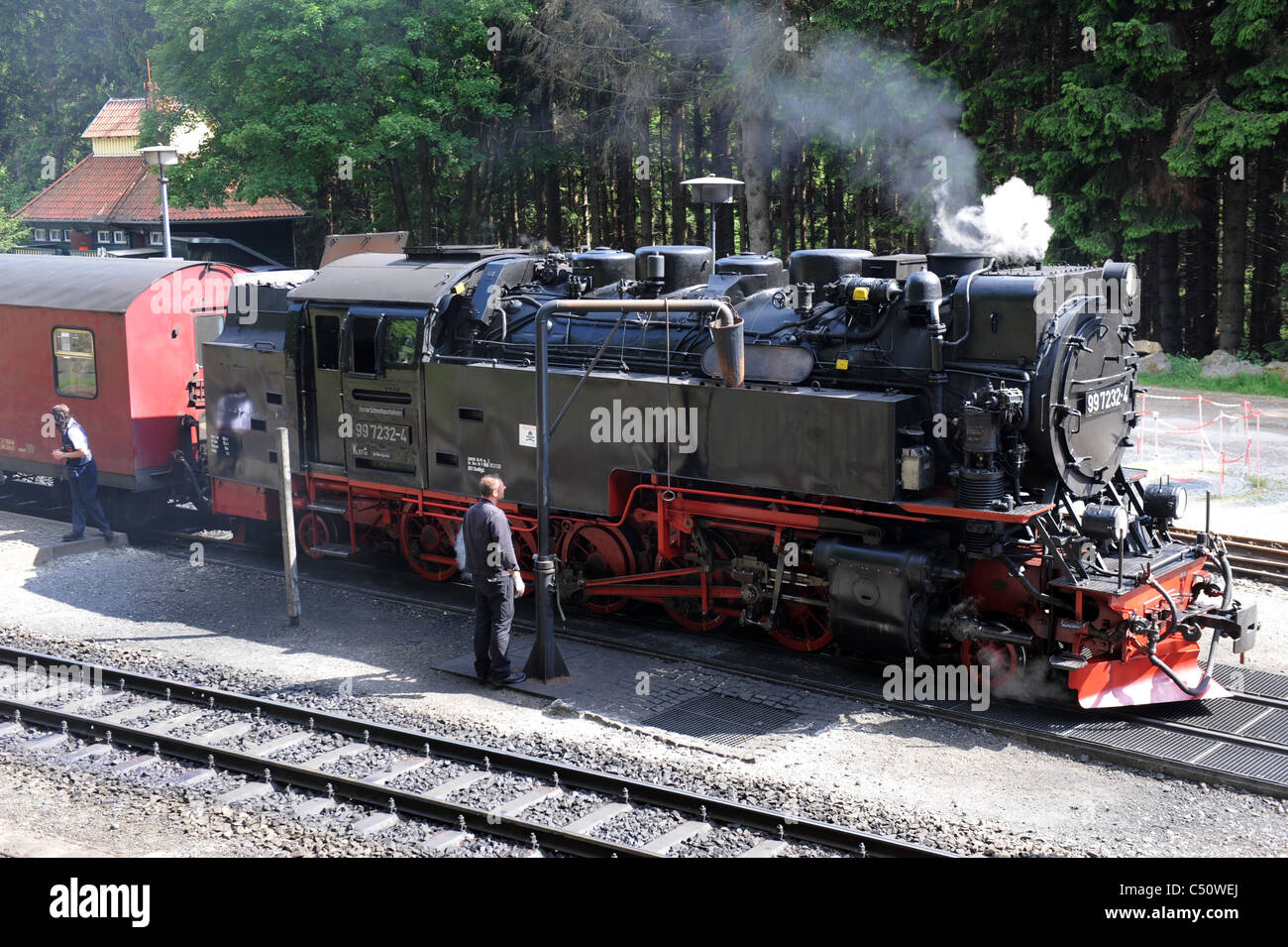 Steam locomotive at Schierke railway station in the Harz region Saxony-Anhalt Germany Stock Photo
