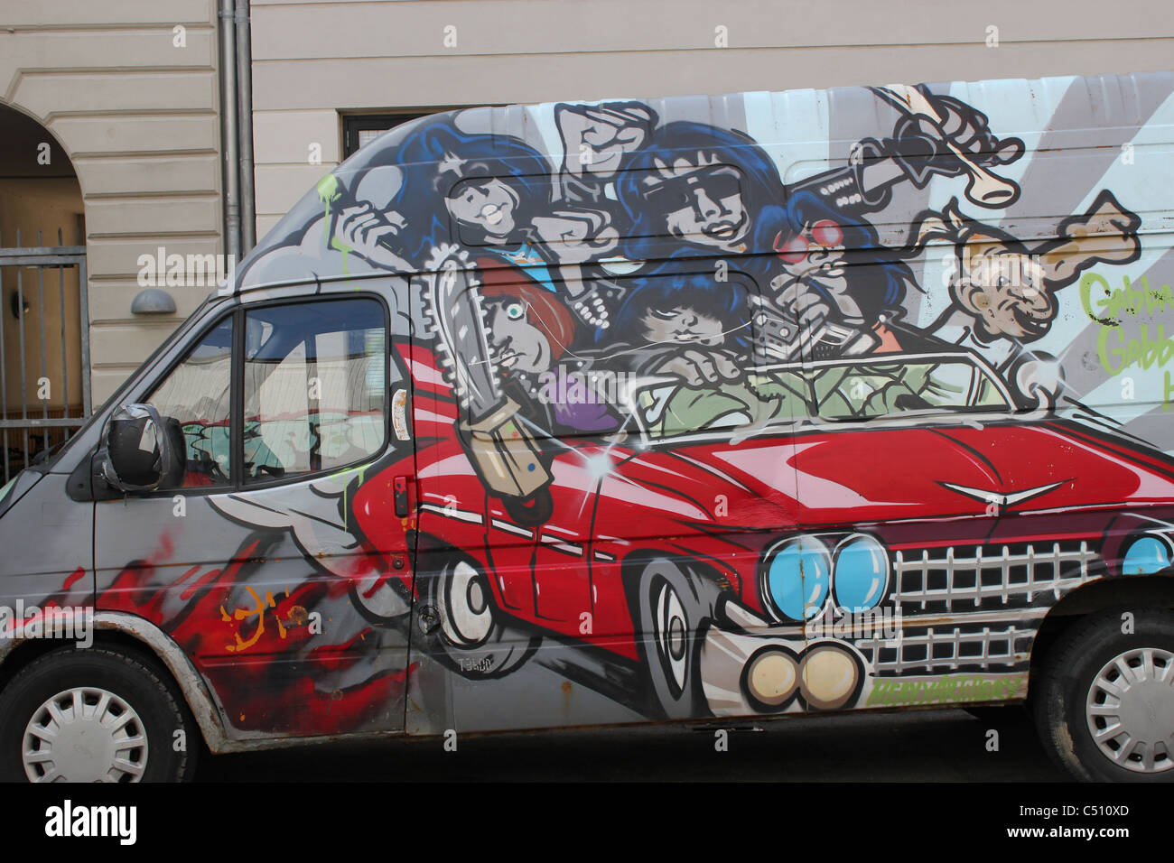 Funny van with Ramones figures painted on it Stock Photo