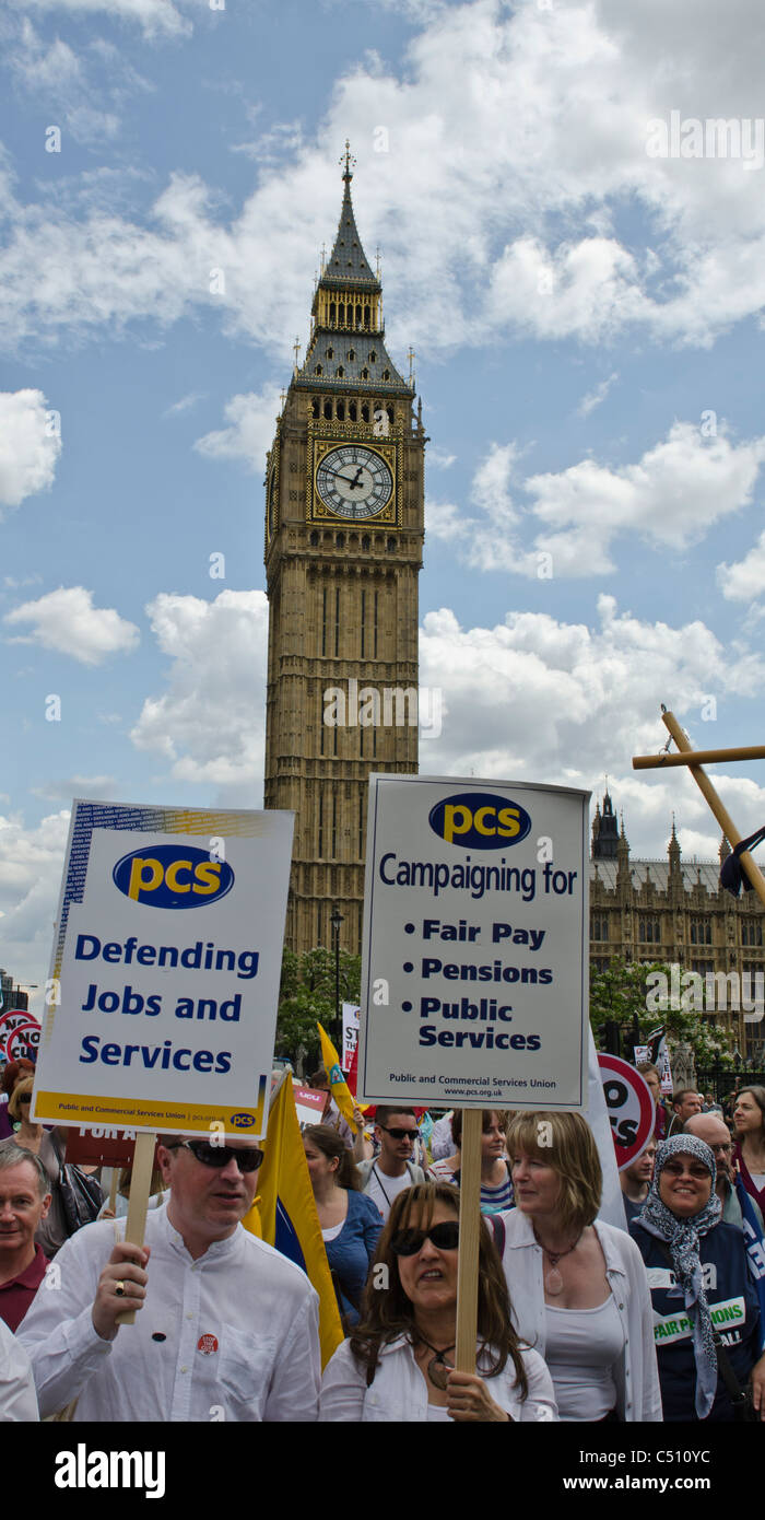 PCS Union Public sector workers Strike and march against cuts outside parliament  changes 30th June 2011 London Stock Photo