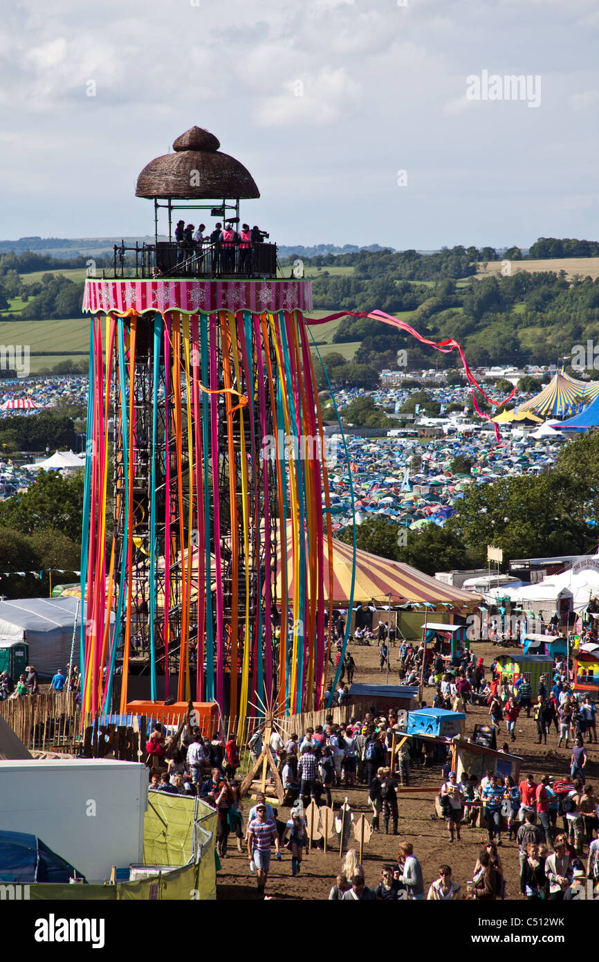 Park stage viewing tower at the Glastonbury Festival 2011, Somerset, England, United Kingdom. Stock Photo