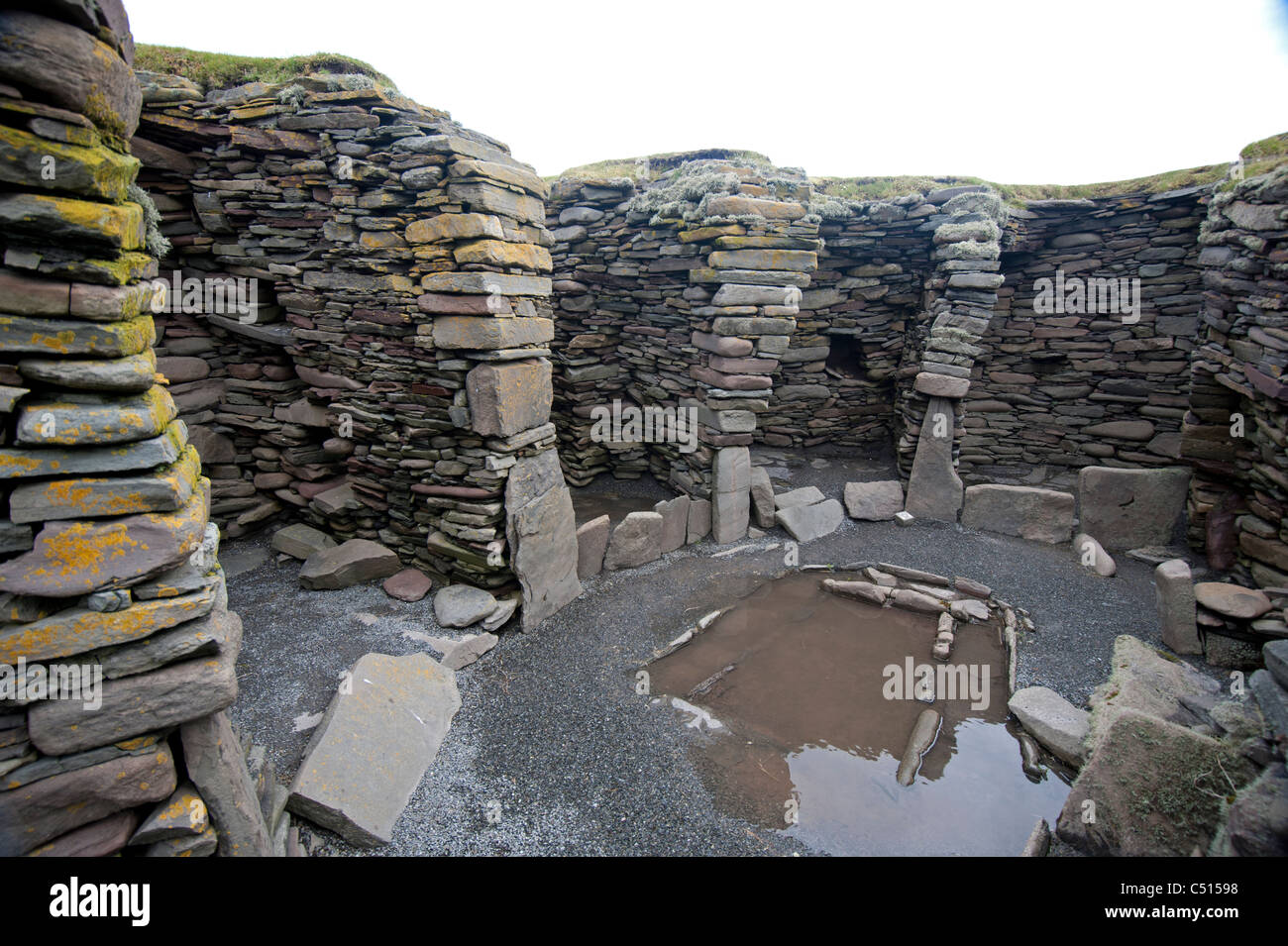 The interior of the Jarlshof Iron age Wheelhouse, Shetland Isles. SCO