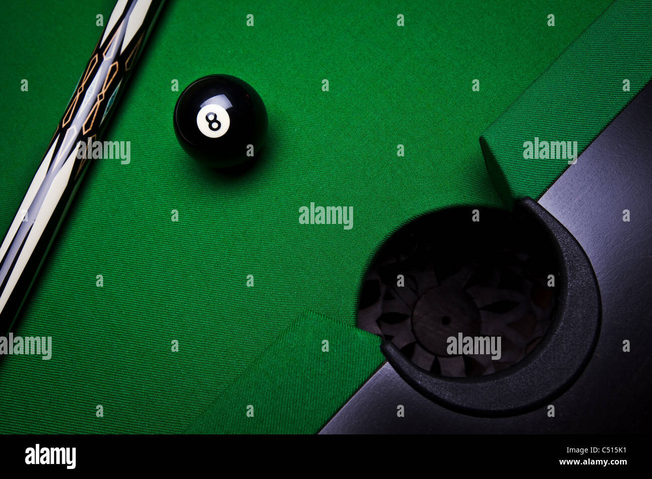 Billiard balls over green table Stock Photo
