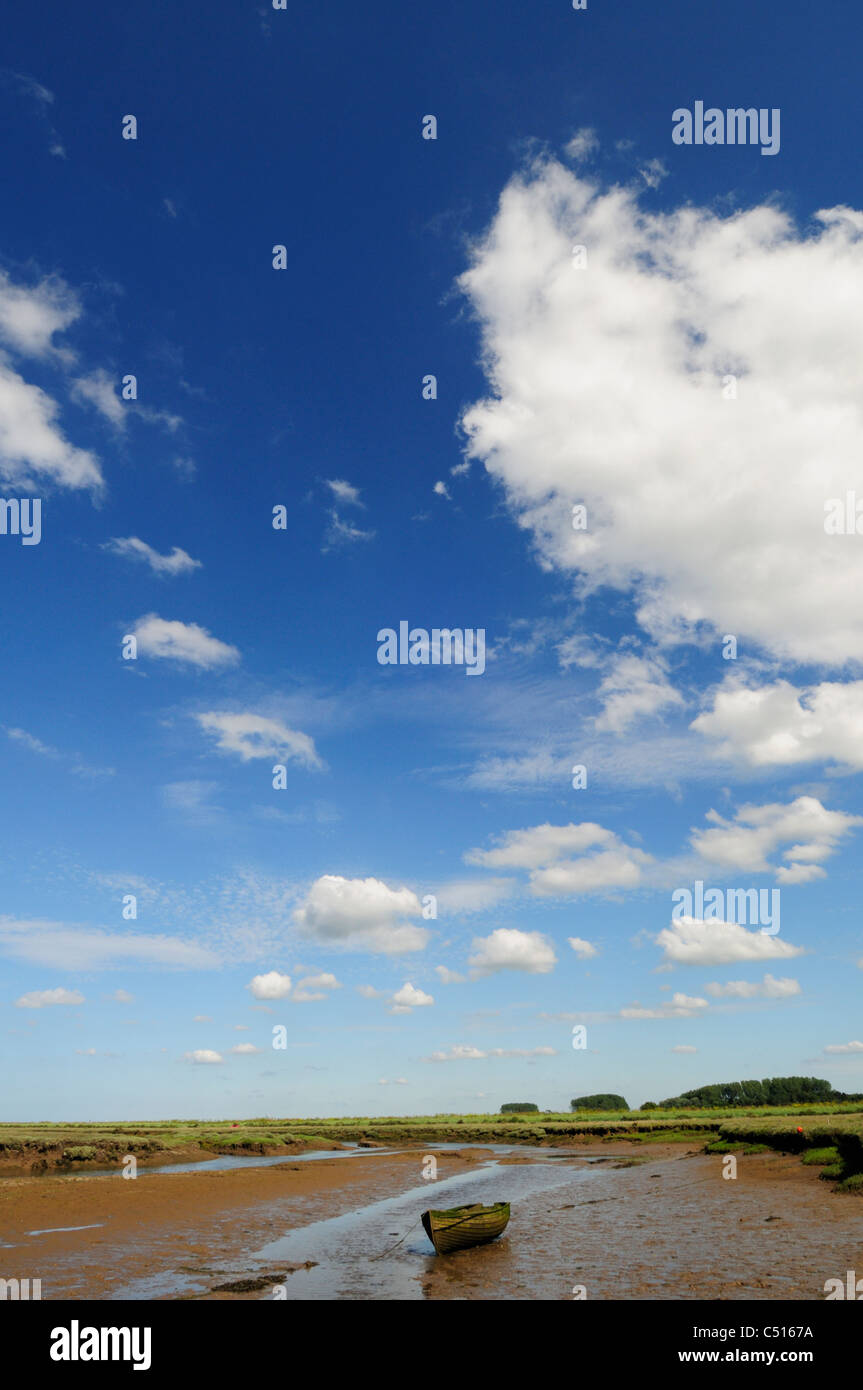 Saltmarshes and Big Sky at Burnham Deepdale, Norfolk, England, UK Stock Photo