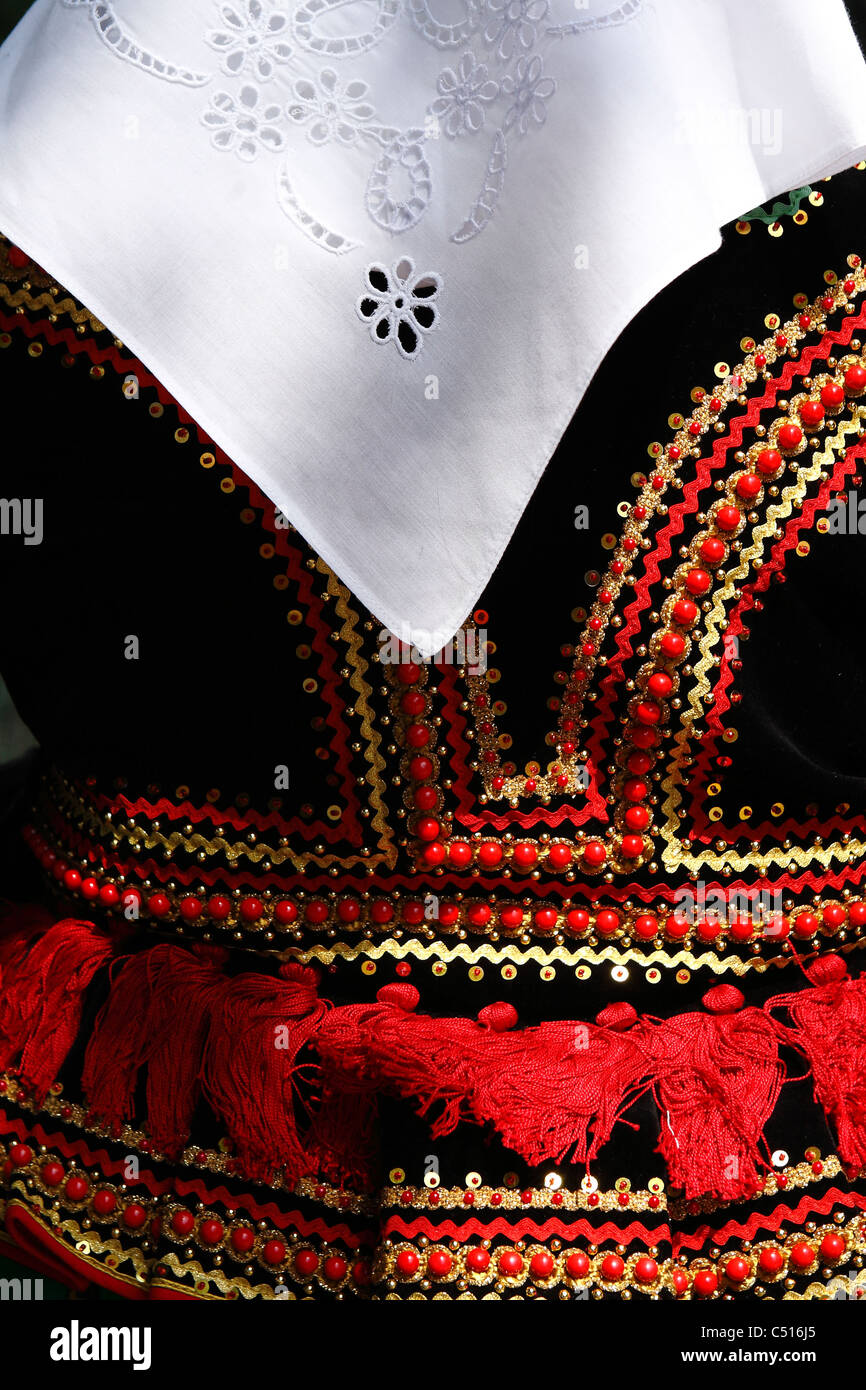 Details of Krakow style folkloric female costume. Stock Photo