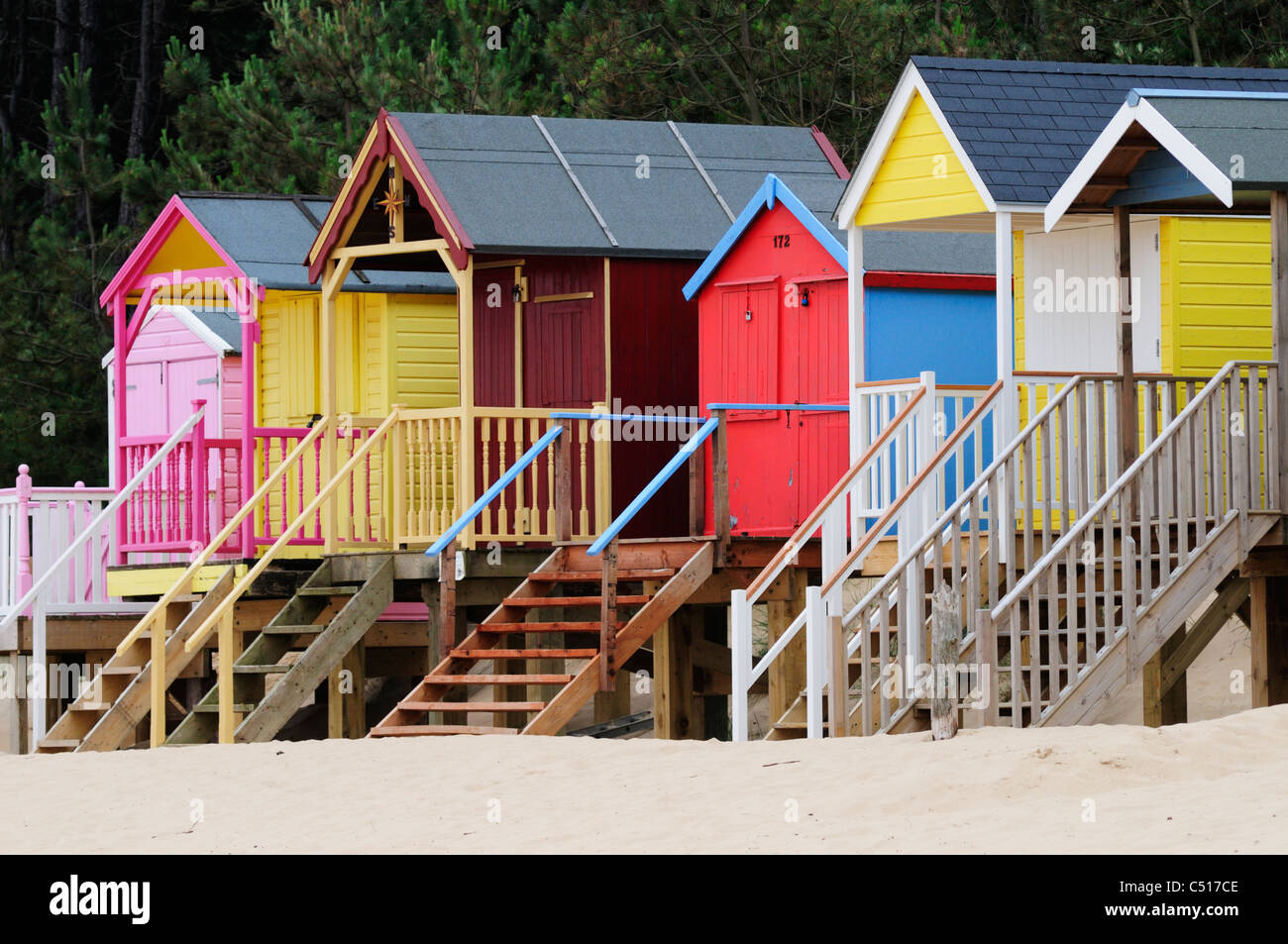 Beach Huts at Wells-Next-The-Sea, Norfolk, England, UK Stock Photo