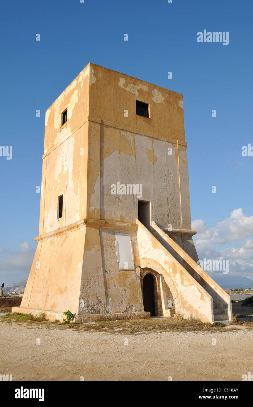 Torre Nubia, Nubian Tower, Saline di Trapani, Sicily, Italy Stock Photo