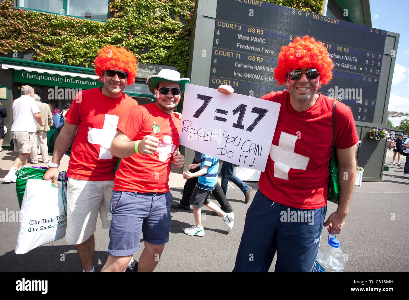 Swiss Roger Federer fans at The Wimbledon Tennis Championships ...