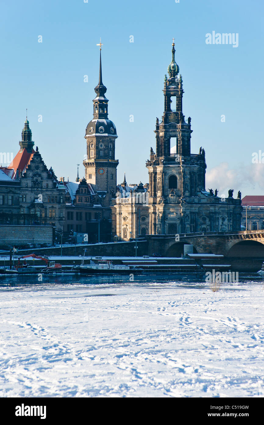 Catholic Court Church  and Hausmanns Tower, Dresden, Saxony, Germany, Europe Stock Photo