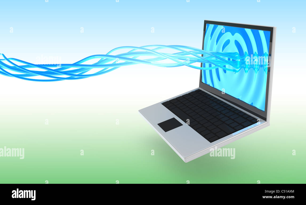 Computer downloading data 3d concept illustration Stock Photo - Alamy
