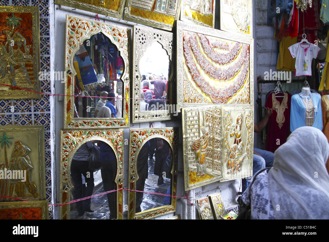 Africa, North Africa, Tunisia, Tunis, Medina Marketplace, Souk, Decorated Mirrors Stock Photo