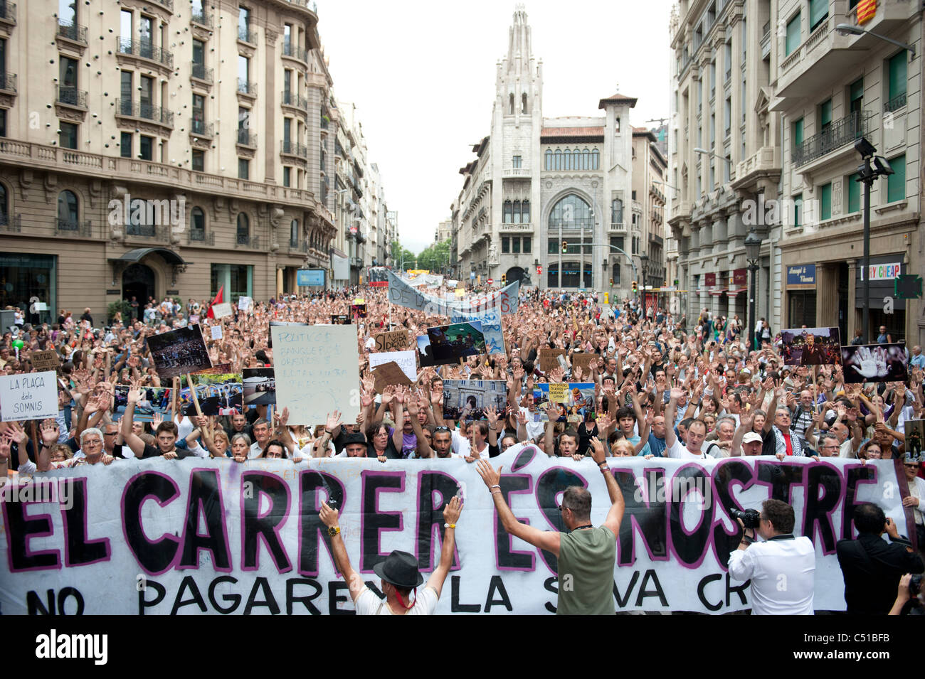 People march in Barcelona protesting against political corruption and the economical situation. Spain 19th June 2011 Stock Photo