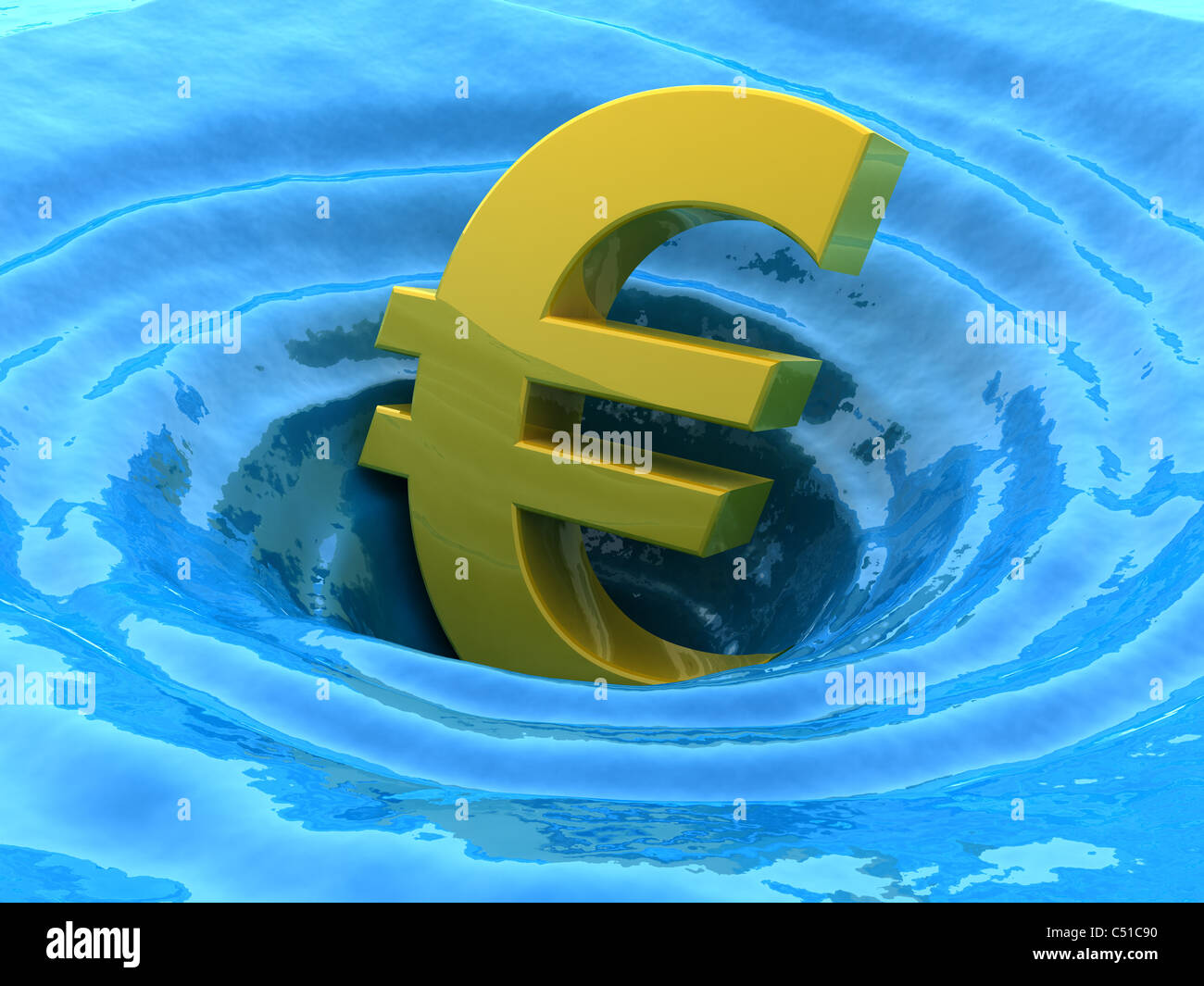 Euro sinks. Crisis 3d concept Stock Photo