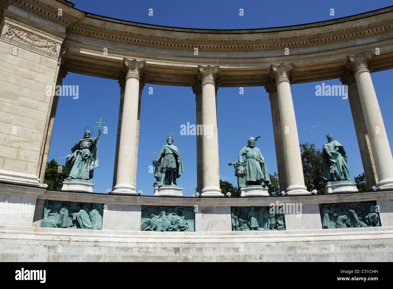 Detail of statue forming part of the monument display in Heroes Square in Budapest Stock Photo