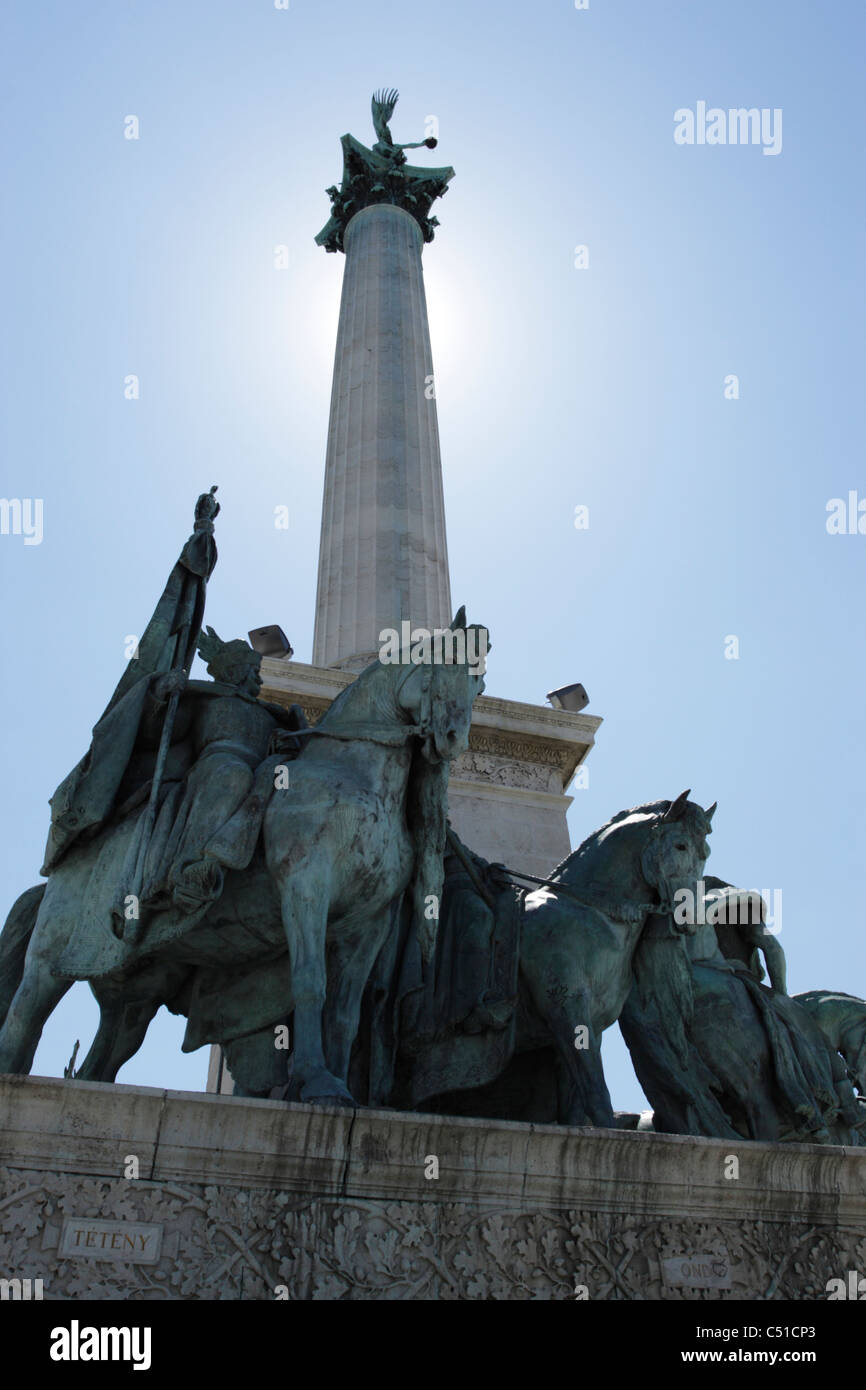 Detail of statue forming part of the monument display in Heroes Square in Budapest Stock Photo