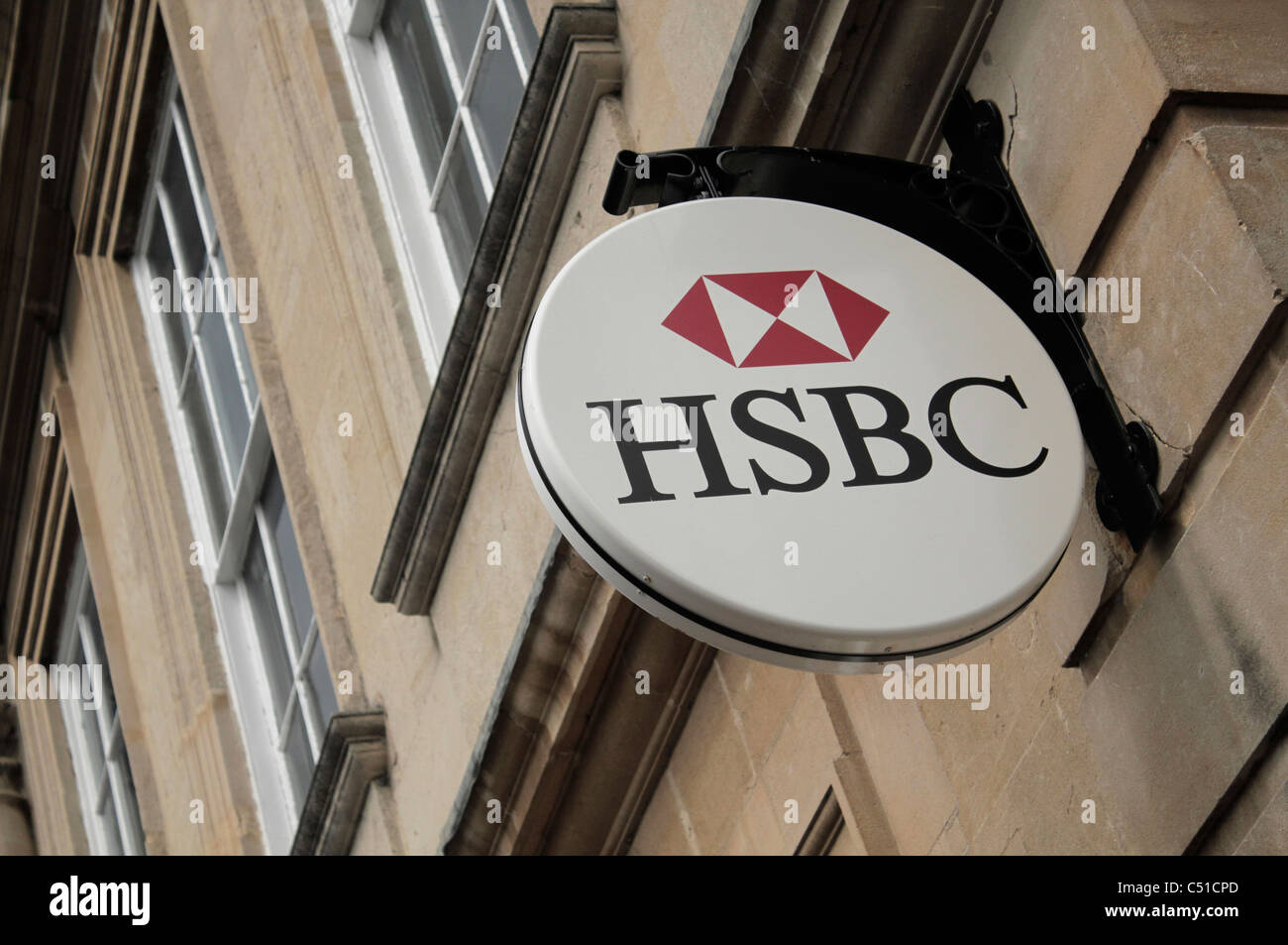 HSBC sign outside Trowbridge, UK branch Stock Photo