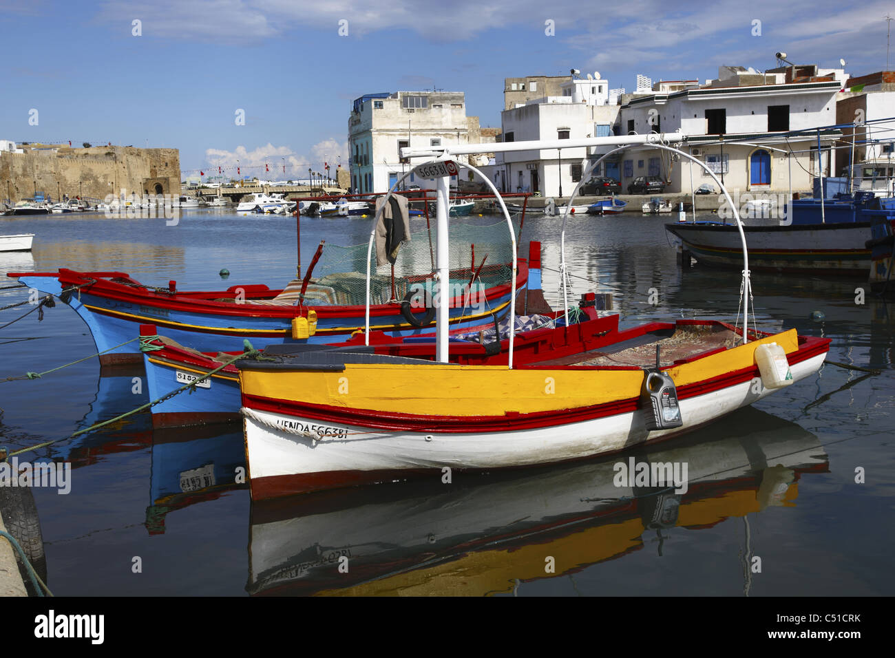 Africa, Tunisia, Bizerte, Old Port Canal, Fishing Boats in the Harbor