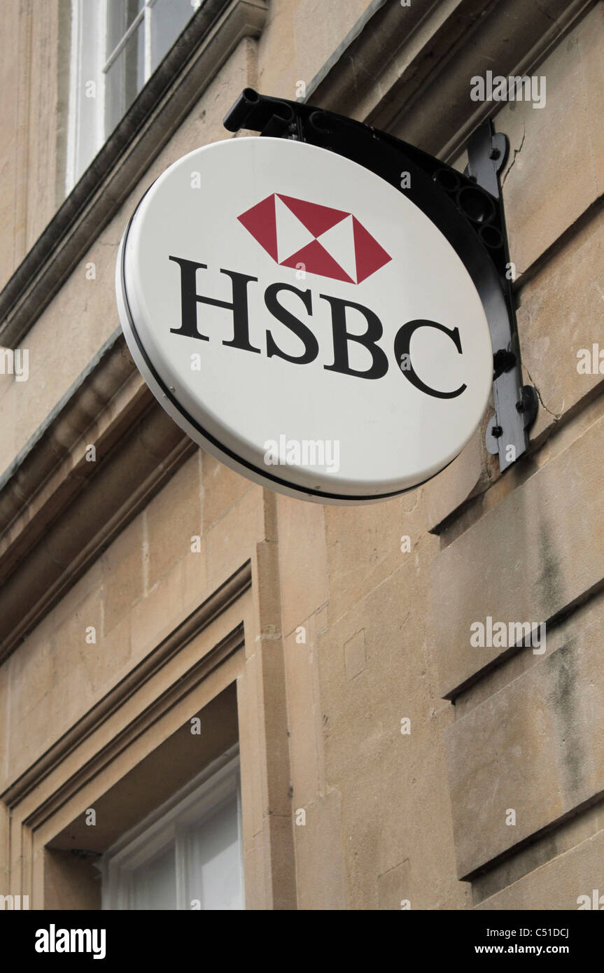 HSBC sign outside Trowbridge, UK branch Stock Photo