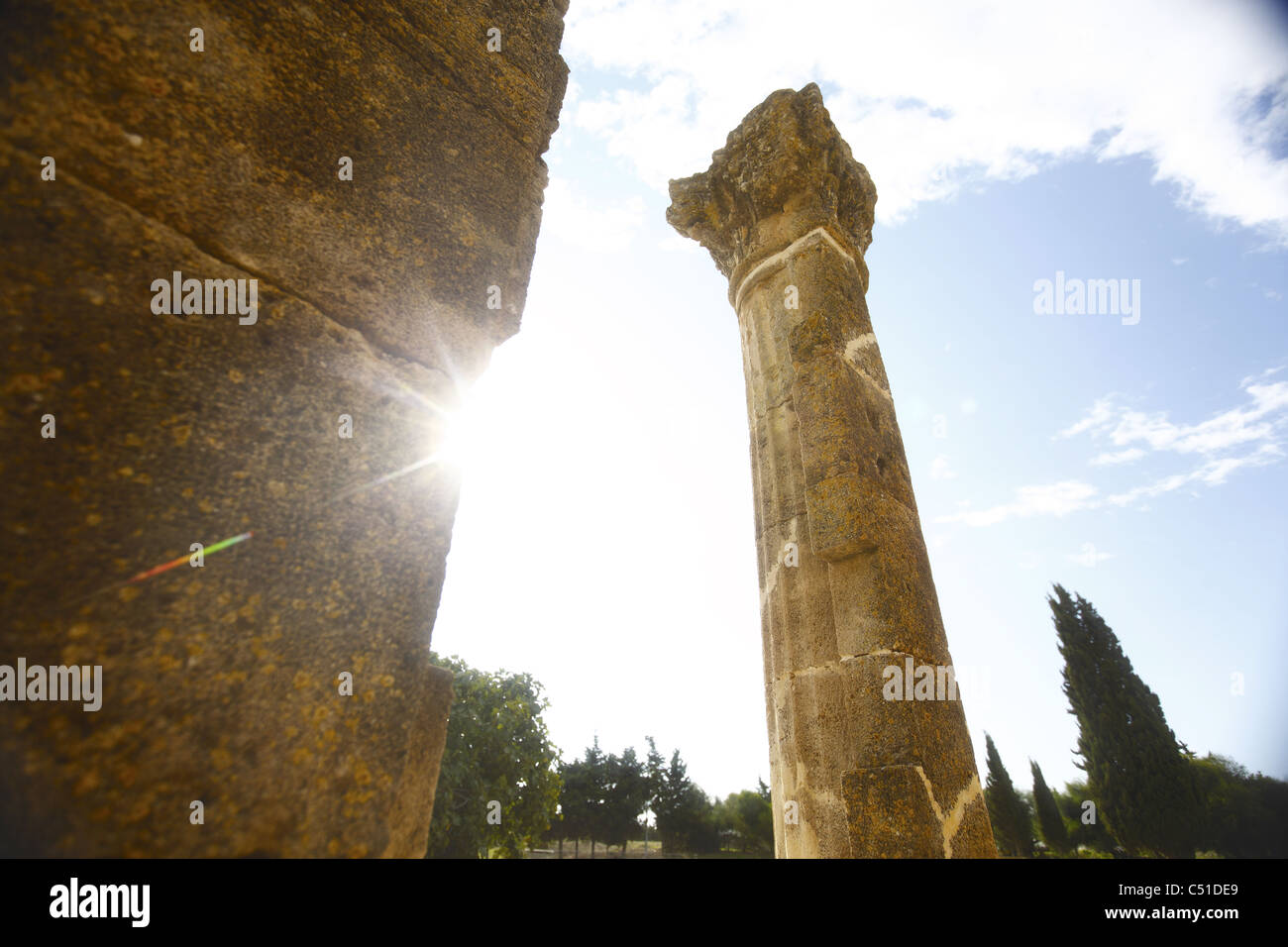 Africa, Tunisia, Ancient Punic and Roman Ruins at Utica Archaeological Site Stock Photo