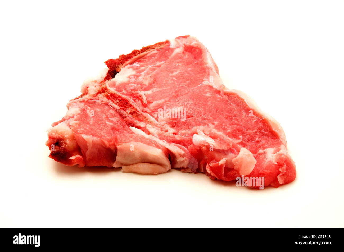 Raw veal loin chop on a white background Stock Photo