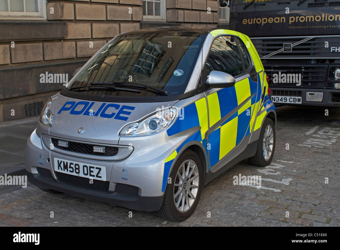 A smartcar used as a police car in Edinburgh, Scotland. Stock Photo