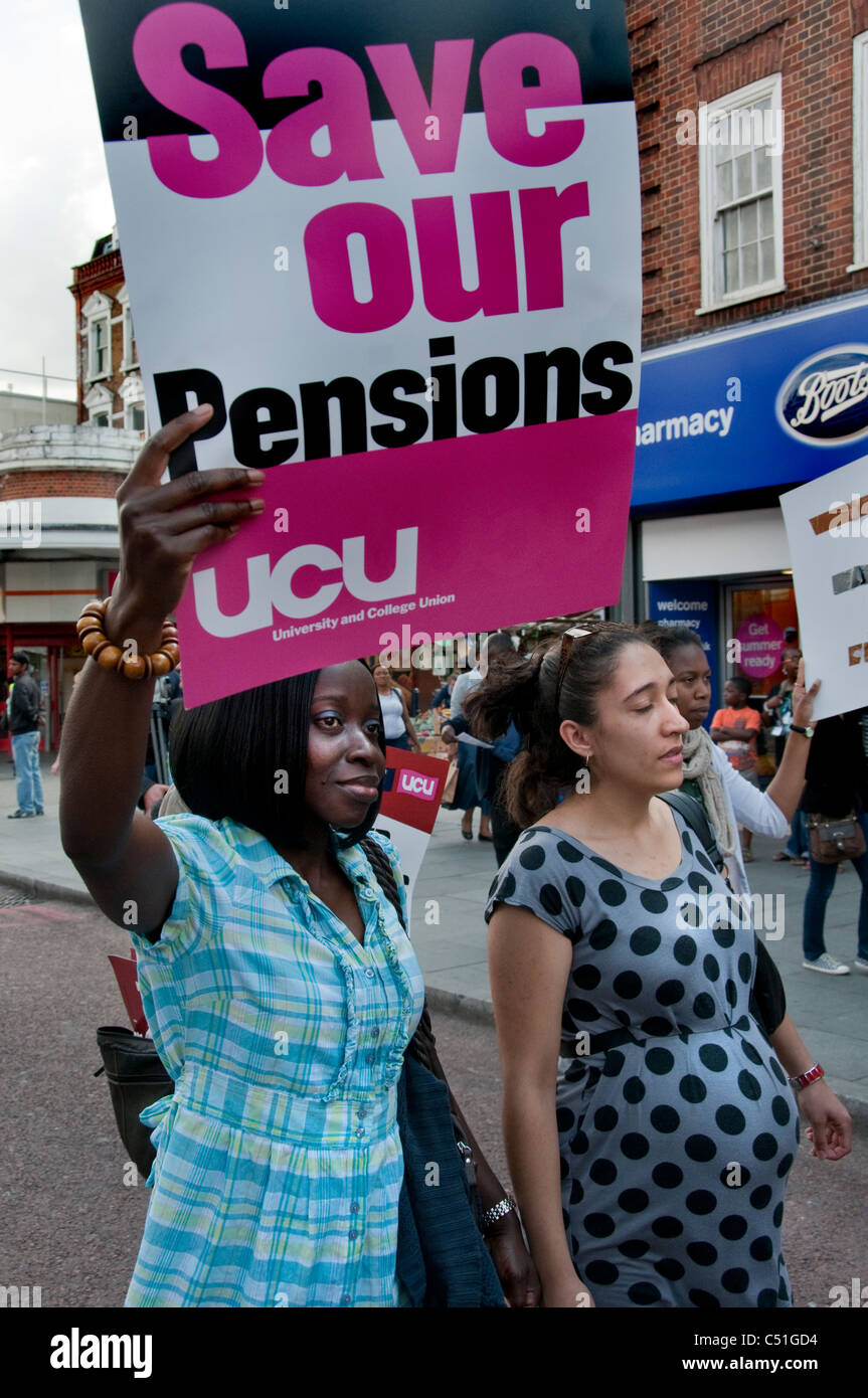 Teachers and Public sector workers march through London in support of widespread strikes against cuts and proposed changes to pe Stock Photo