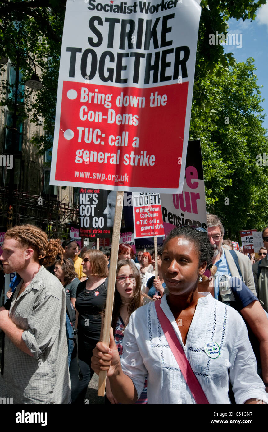 Teachers and Public sector workers march through London in support of widespread strikes against cuts and proposed changes to pe Stock Photo