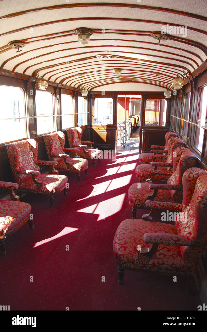 Africa, Tunisia, Metlaoui, Red Lizard ( Lezard Rouge ) Train, Interior Seating Stock Photo