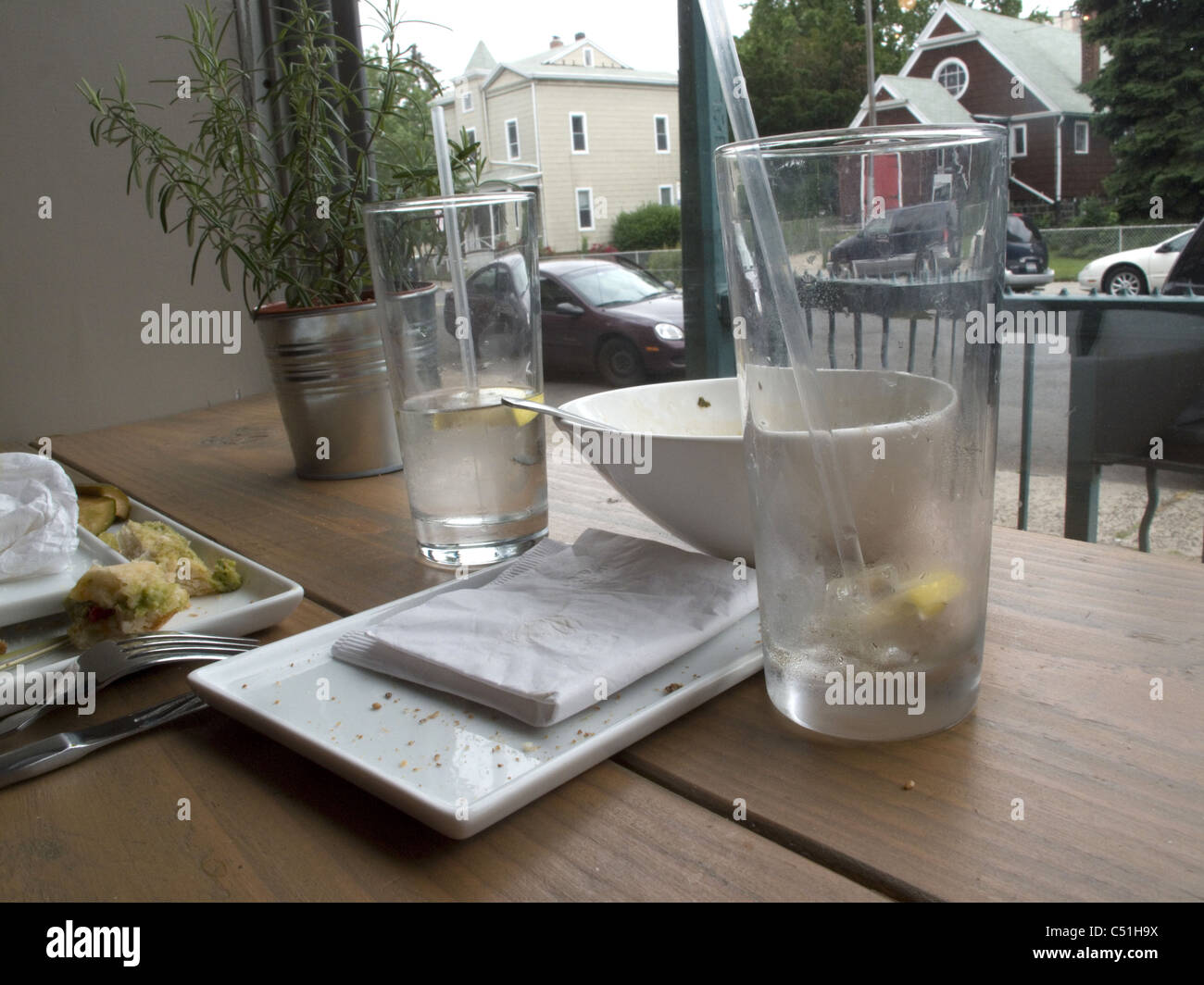 After a meal at the Brooklyn Commune Cafe in Windsor Terrace, Brooklyn, NY. Stock Photo