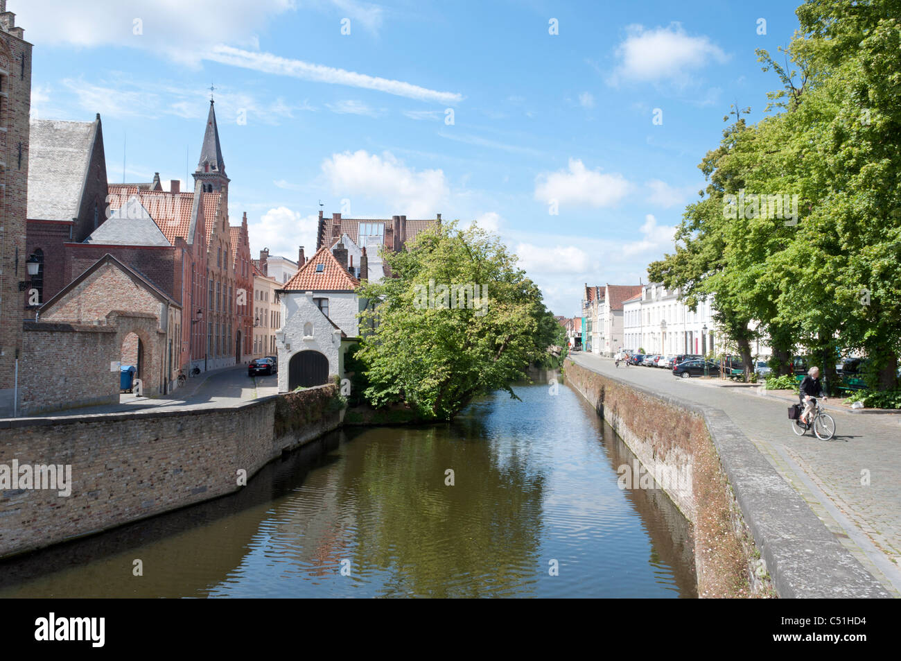 A picturesque scene featuring a Bruges canal. Stock Photo