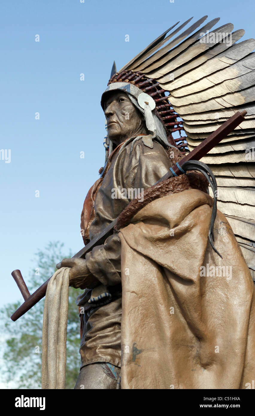 Sculpture of historic Shoshone Indian chief Washakie in front of the