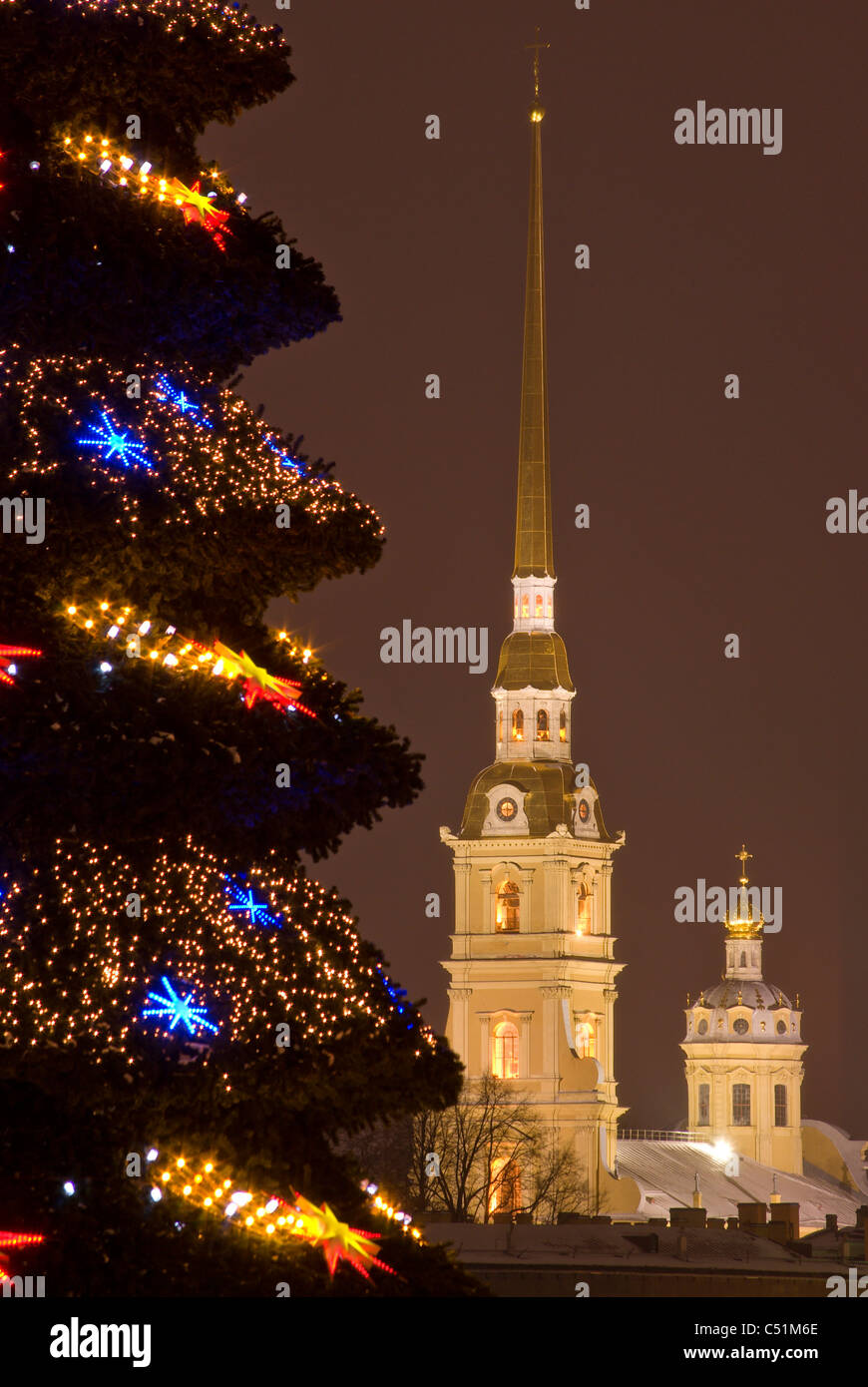 Russia. St. Petersburg. Christmas tree on the Basilevsky island spit