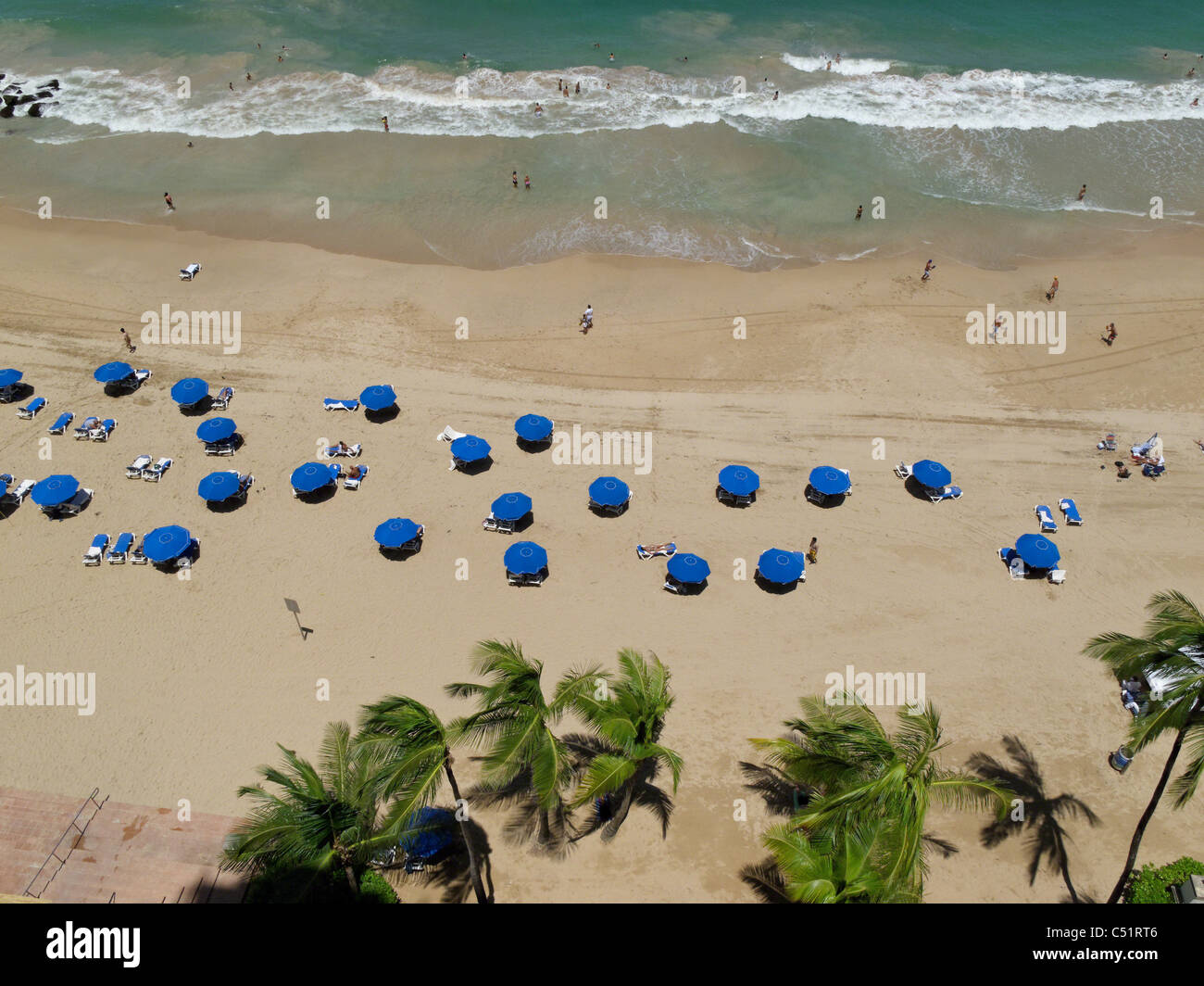 High Angle View of a Caribbean Beach, Condado, San Juan, Puerto Rico Stock Photo