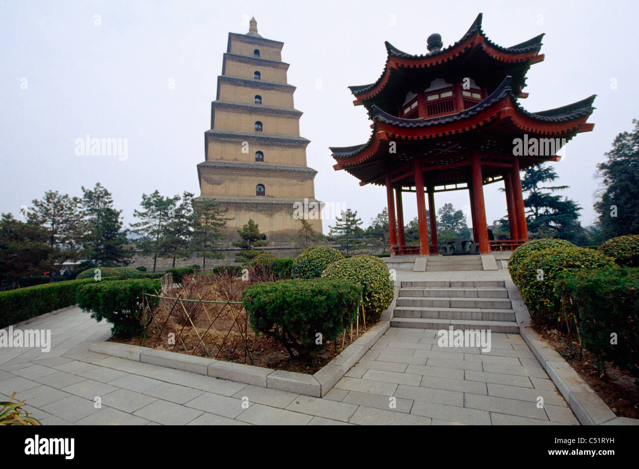 Low Angle View of the Big Wild Goose Pagoda (Dayan Ta) Stock Photo