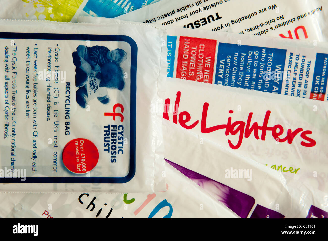 Charity recycling plastic bags (clothes collection fundraiser, raising