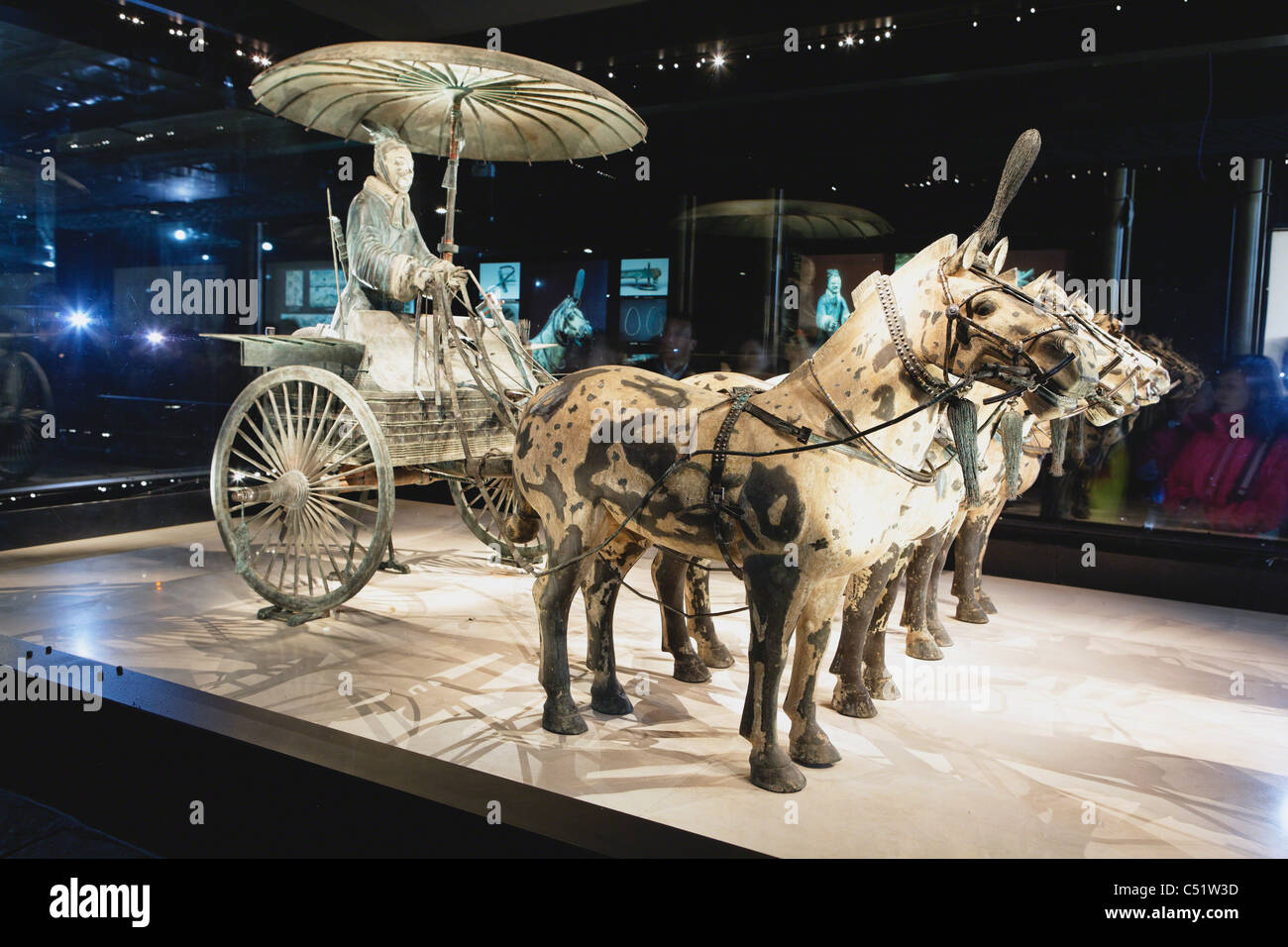 Bronze Chariot with Horses Number One on Display in the Museum of Qin Terracotta Warriors and Horses, Shaanxi, China Stock Photo