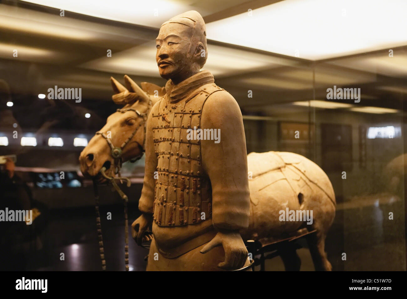 Cavalryman with his horse, Terra-Cotta Solder Figure on Display, Terra-Cotta Warriors and Horses Museum, Shaanxi, China Stock Photo